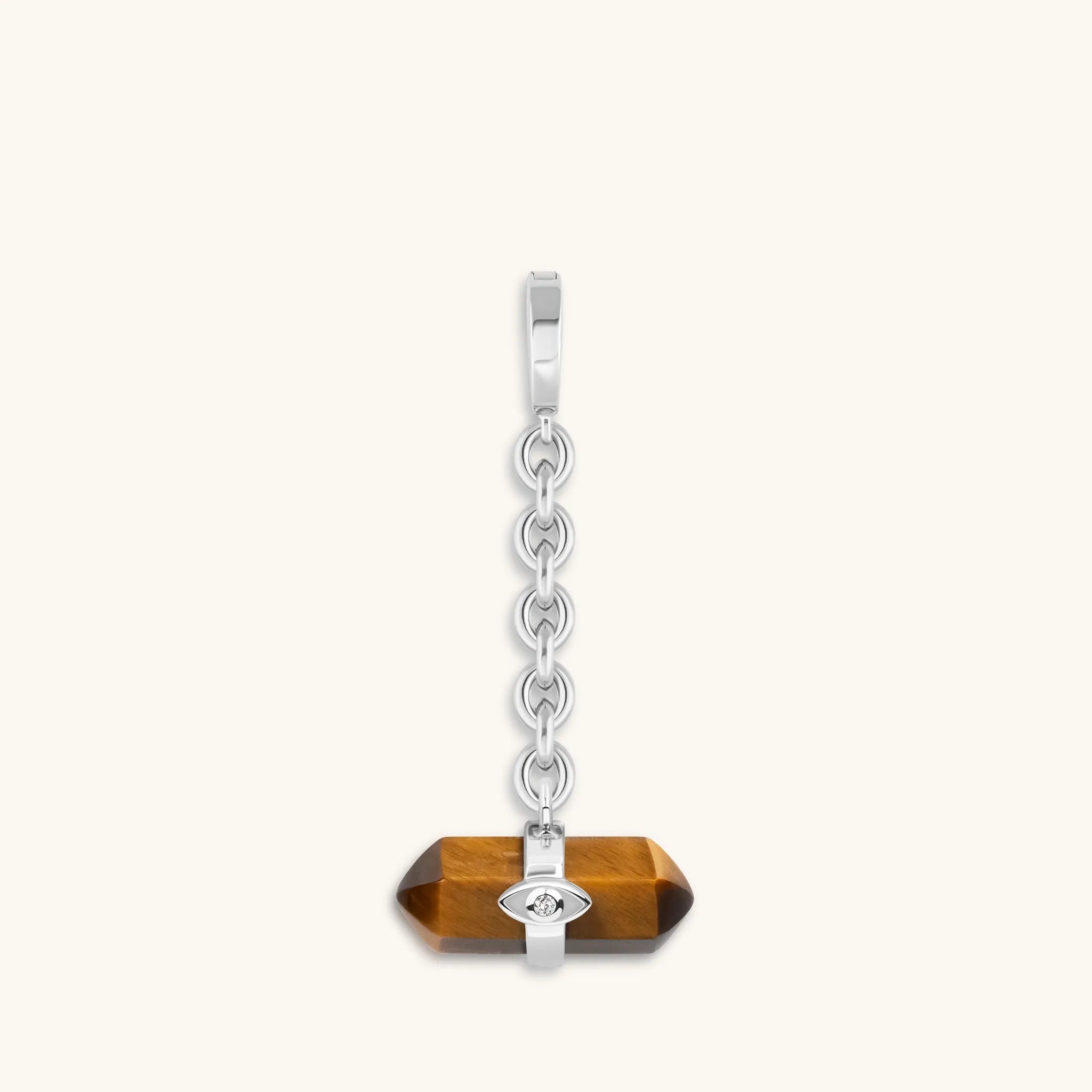 Karma And Luck Fearless Intuition - Tiger's Eye Double Pointer Charm In Silver