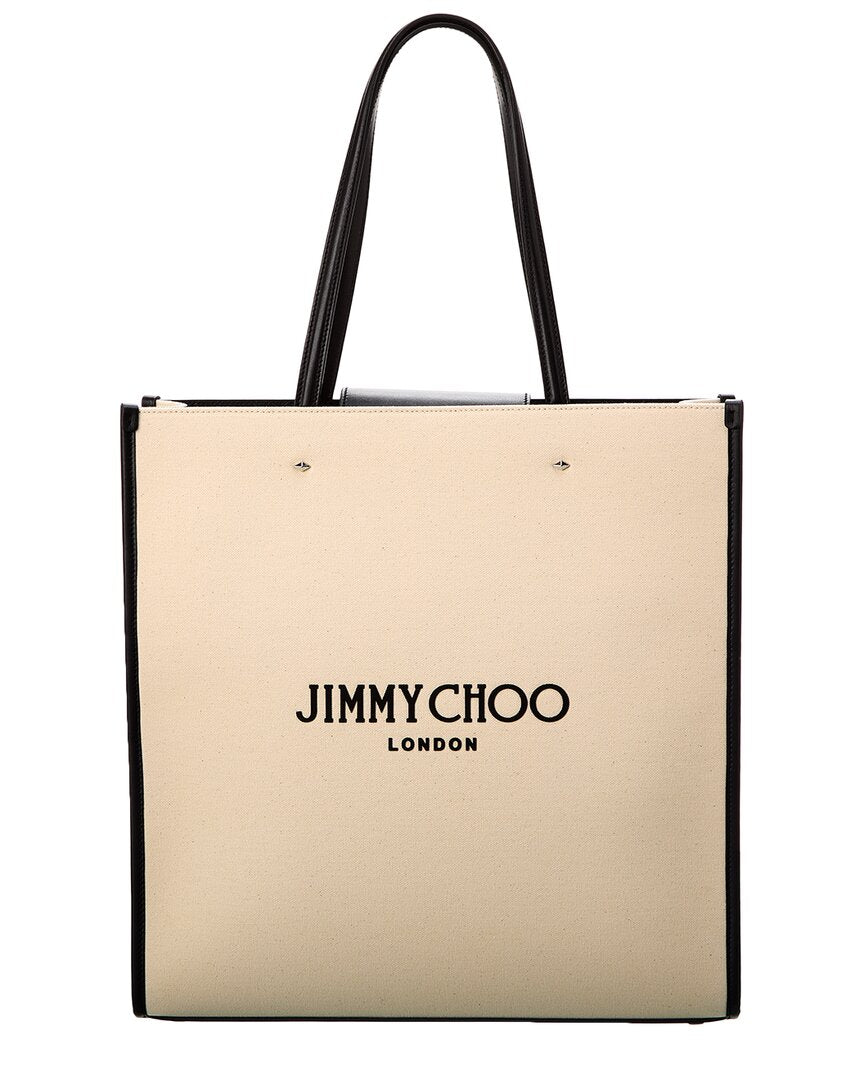 Shop Jimmy Choo N/s Large Canvas & Leather Tote In White