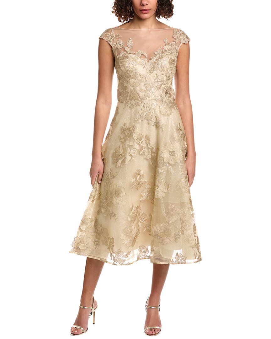 Shop Teri Jon By Rickie Freeman Tulle Applique Cocktail Dress In Gold