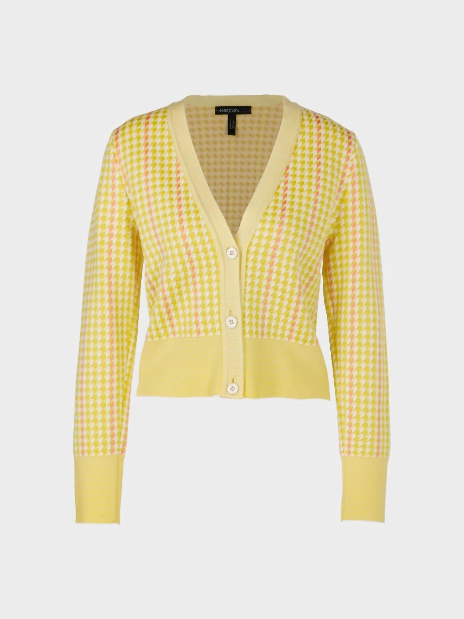 Marc Cain Checked Knitted Cardigan In 420 In Yellow