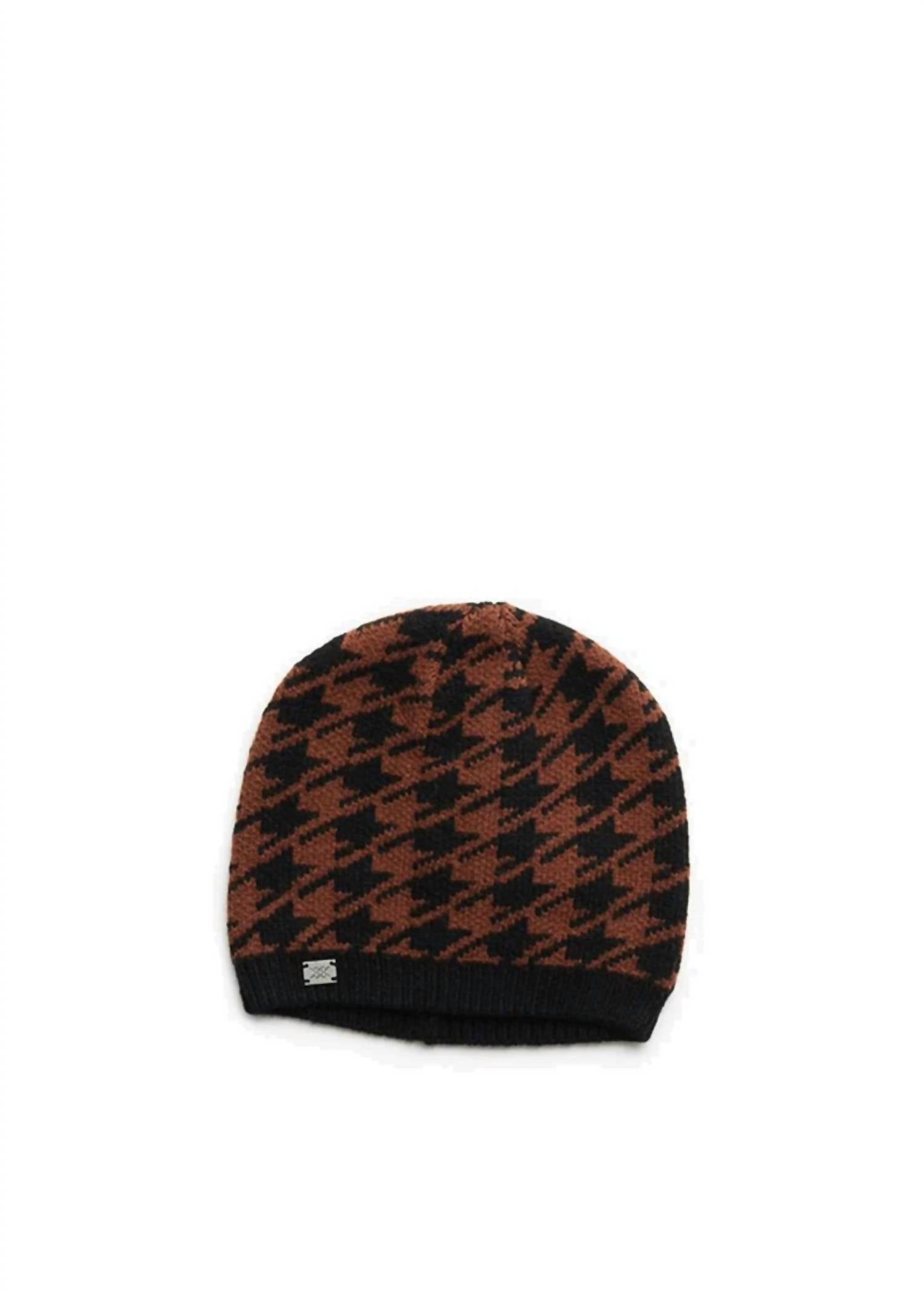 Shop Soia & Kyo Houndstooth Pattern Rib Knit Hat In Russet In Black