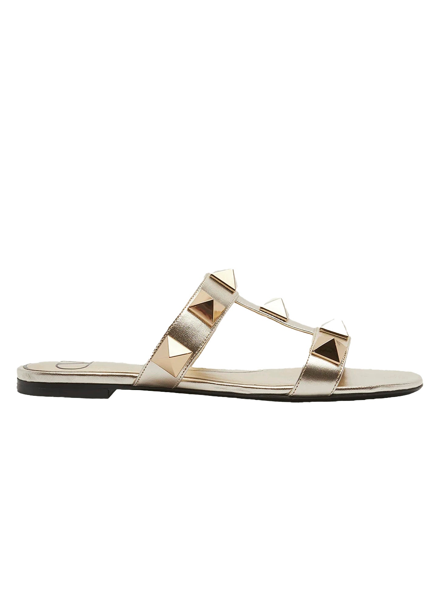 Shop Valentino Women's Roman Stud Flat Slide Sandals, Gold