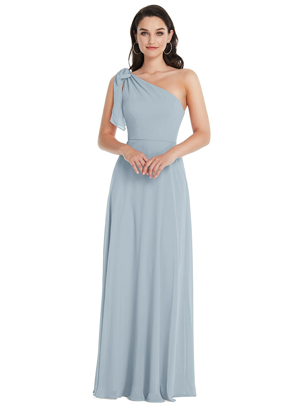 Shop After Six Draped One-shoulder Maxi Dress With Scarf Bow In Grey