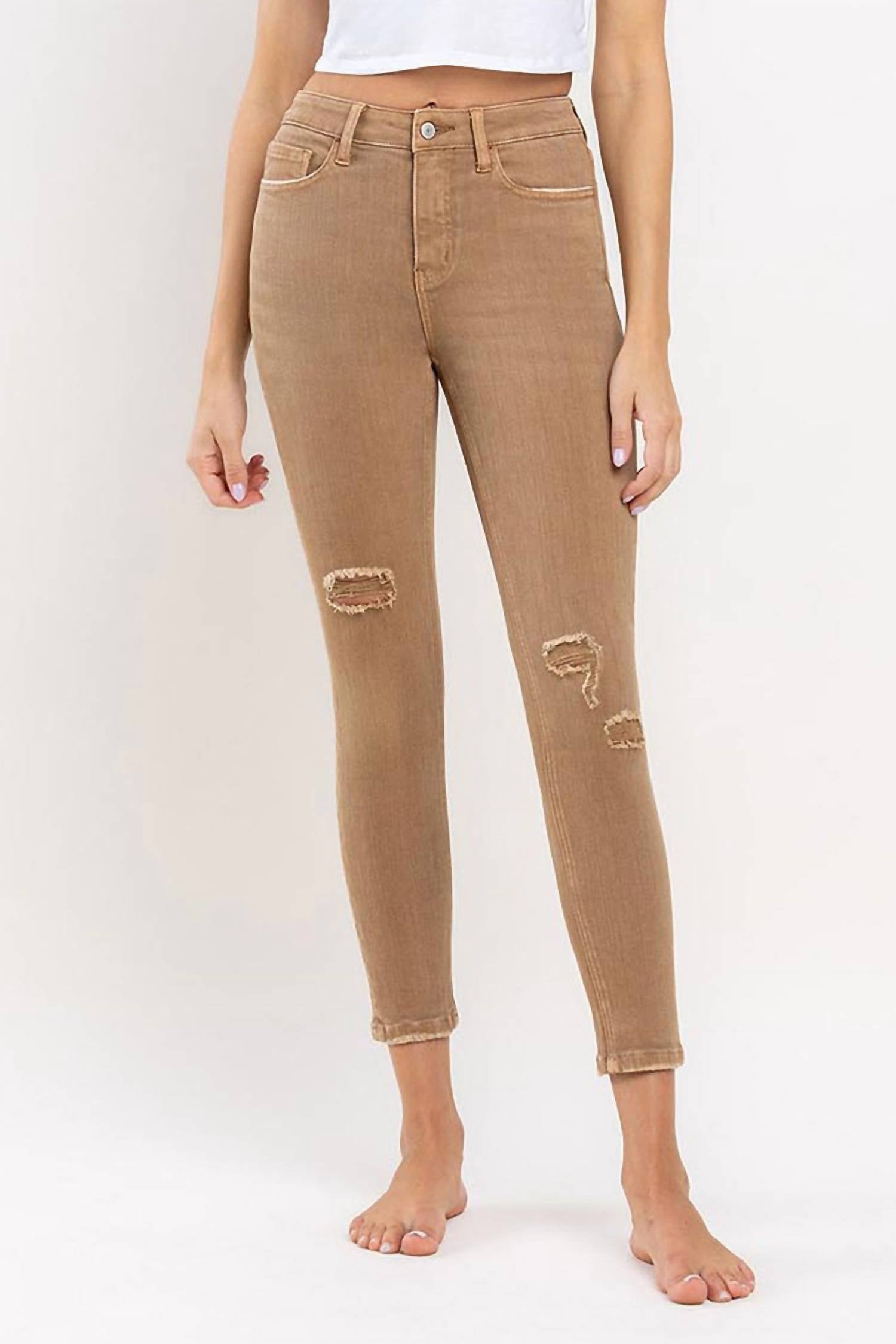 Shop Vervet By Flying Monkey Tannin Crop Skinny Jeans In Camel In Brown