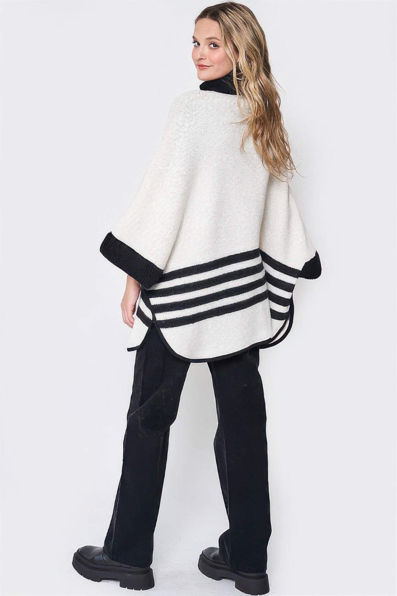 FASHNZFAB Sporty Bordered Zip Up Knit Kimono