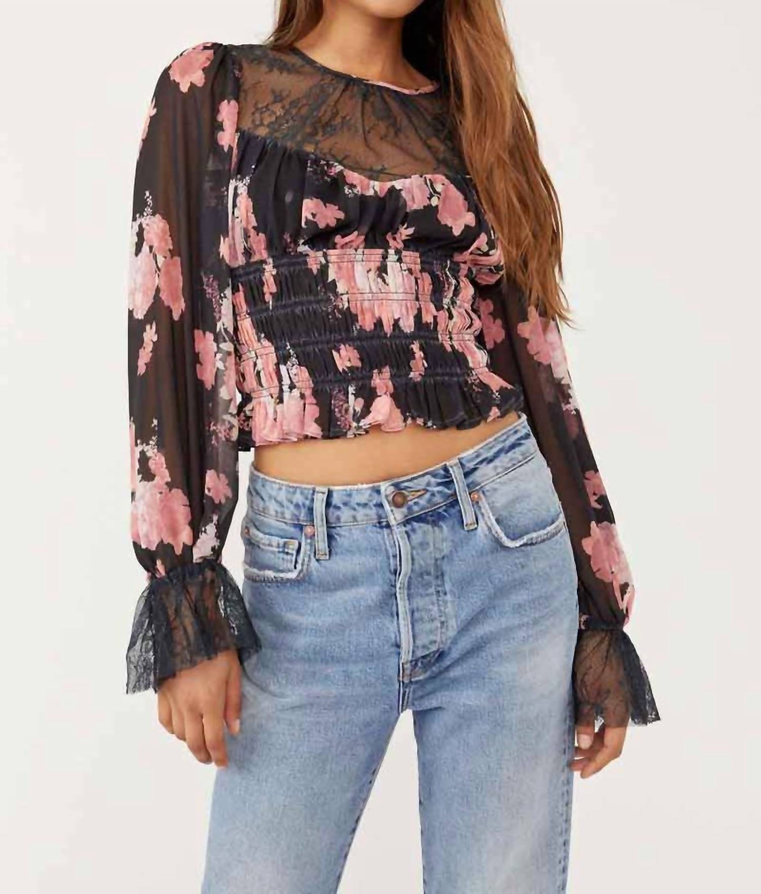 Shop Free People Daphne Blouse In Midnight Combo In Black