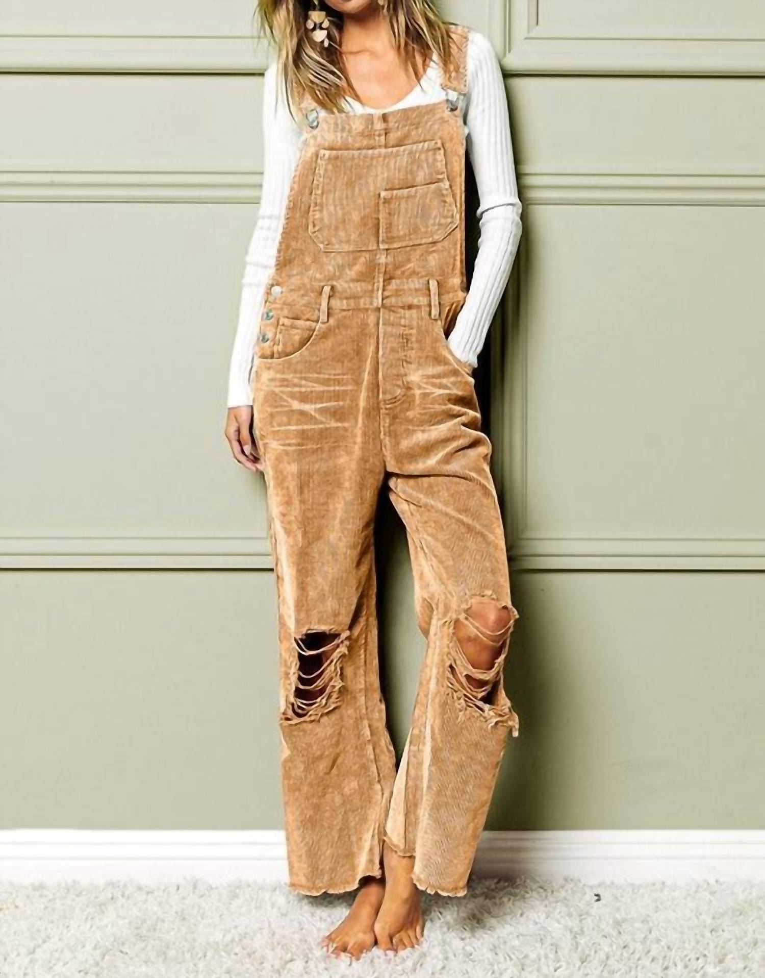 Bibi River Vintage Overalls In Vintage Camel In Brown