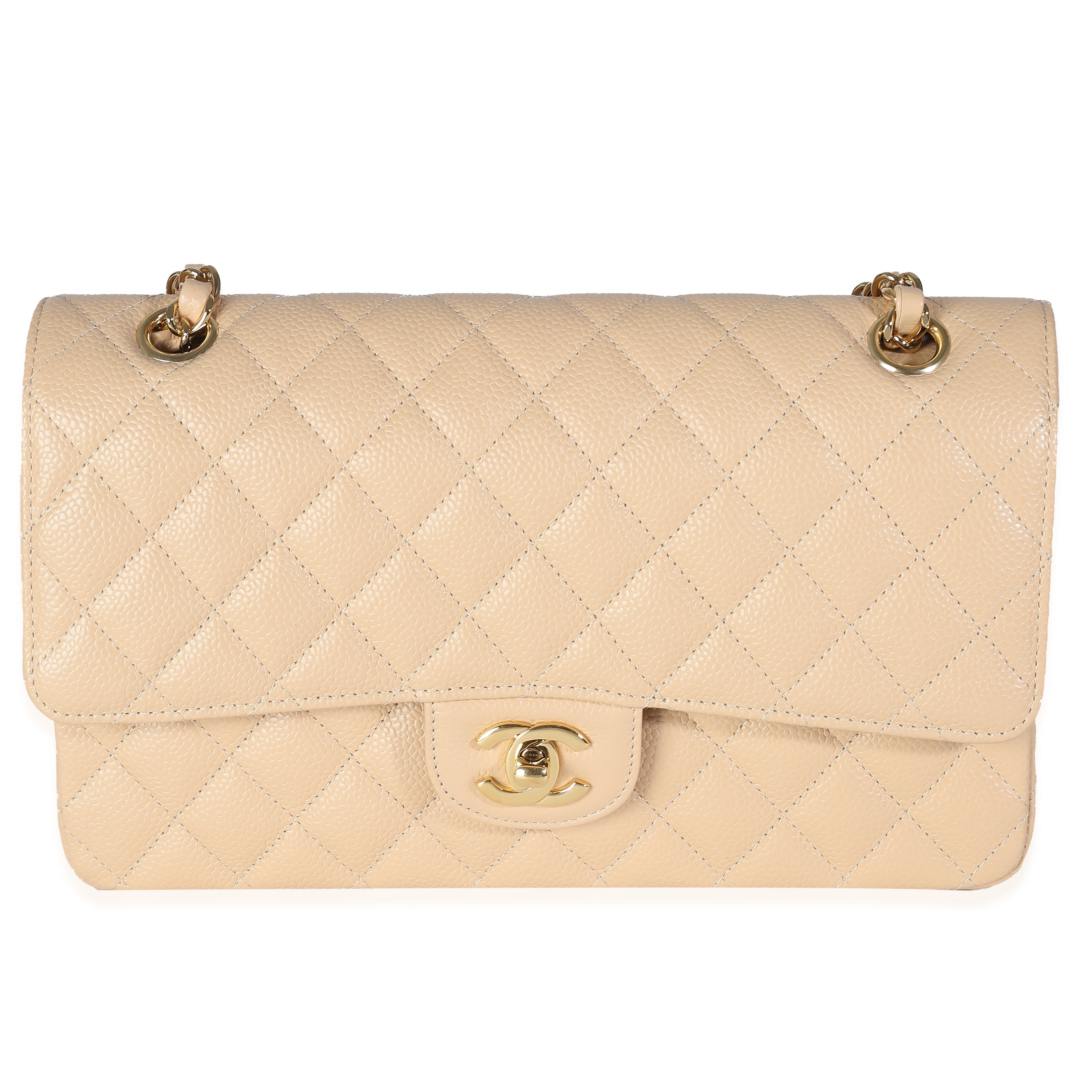 image of Chanel Beige Quilted Caviar Medium Classic Double Flap Bag