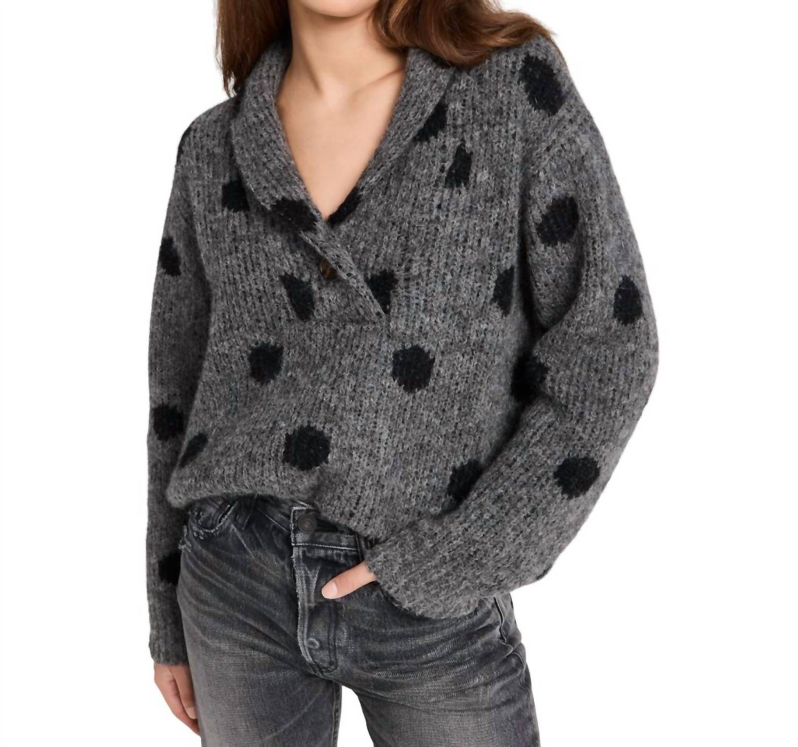 The Great Polkadot Henley Pullover Sweater In Charcoal In Gray