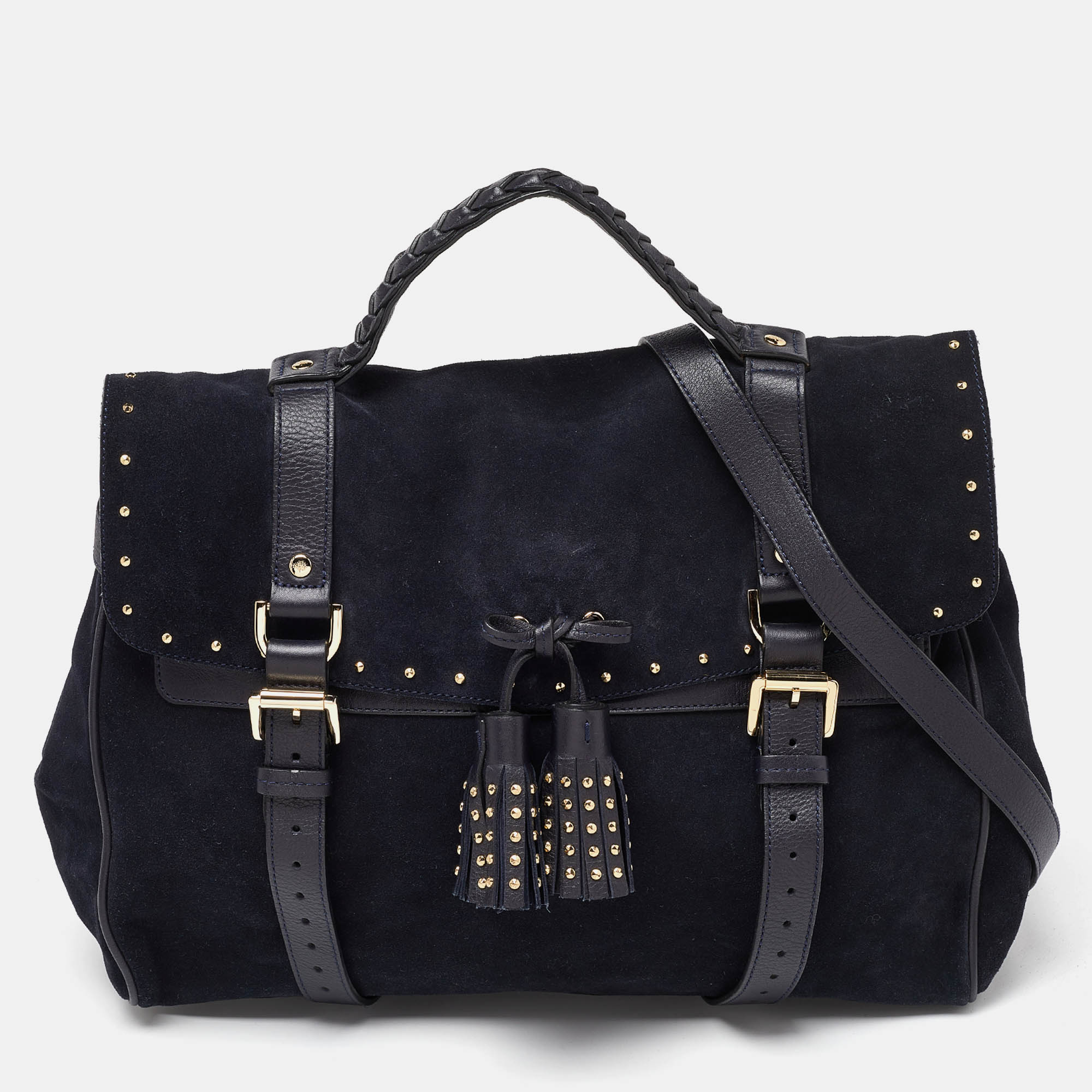 Mulberry Suede And Leather Oversized Alexa Satchel In Blue