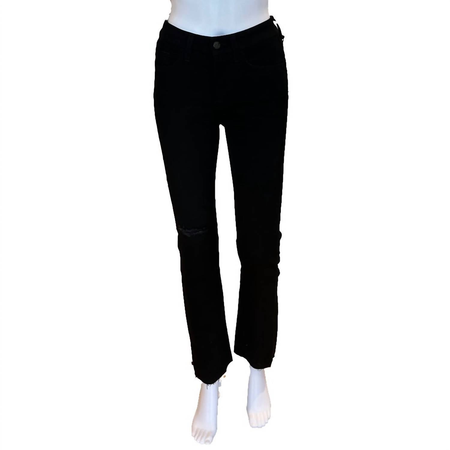Shop Jen7 Slim Straight Jeans In Black Raw Hem
