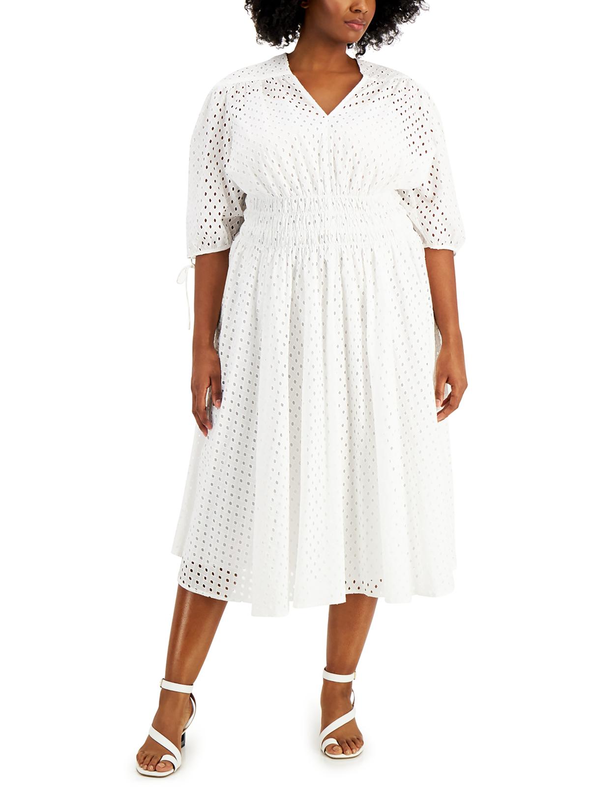 Shop Taylor Plus Womens Cotton Casual Fit & Flare Dress In White