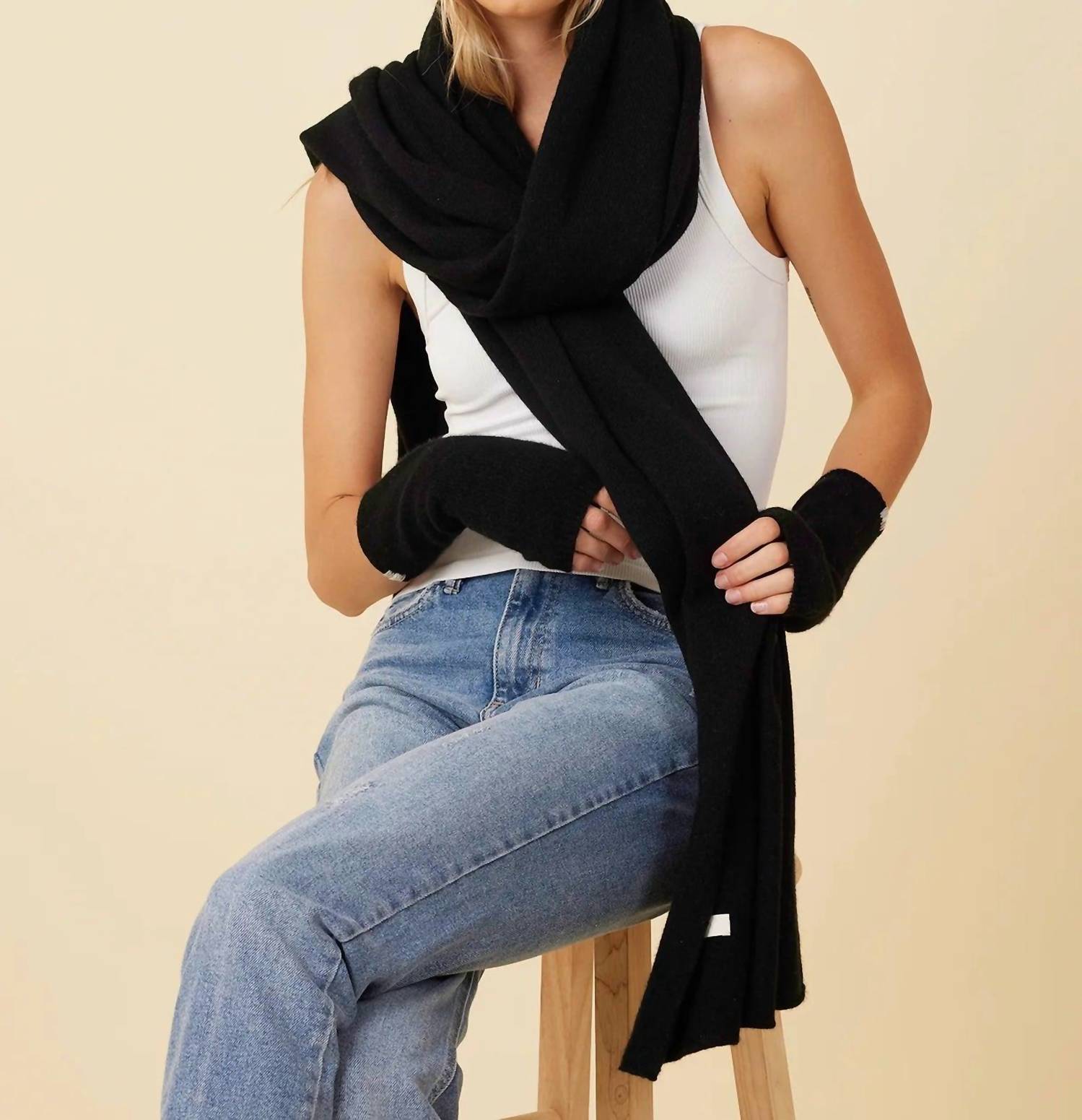 Shop One Grey Day Cashmere Travel Scarf In Black