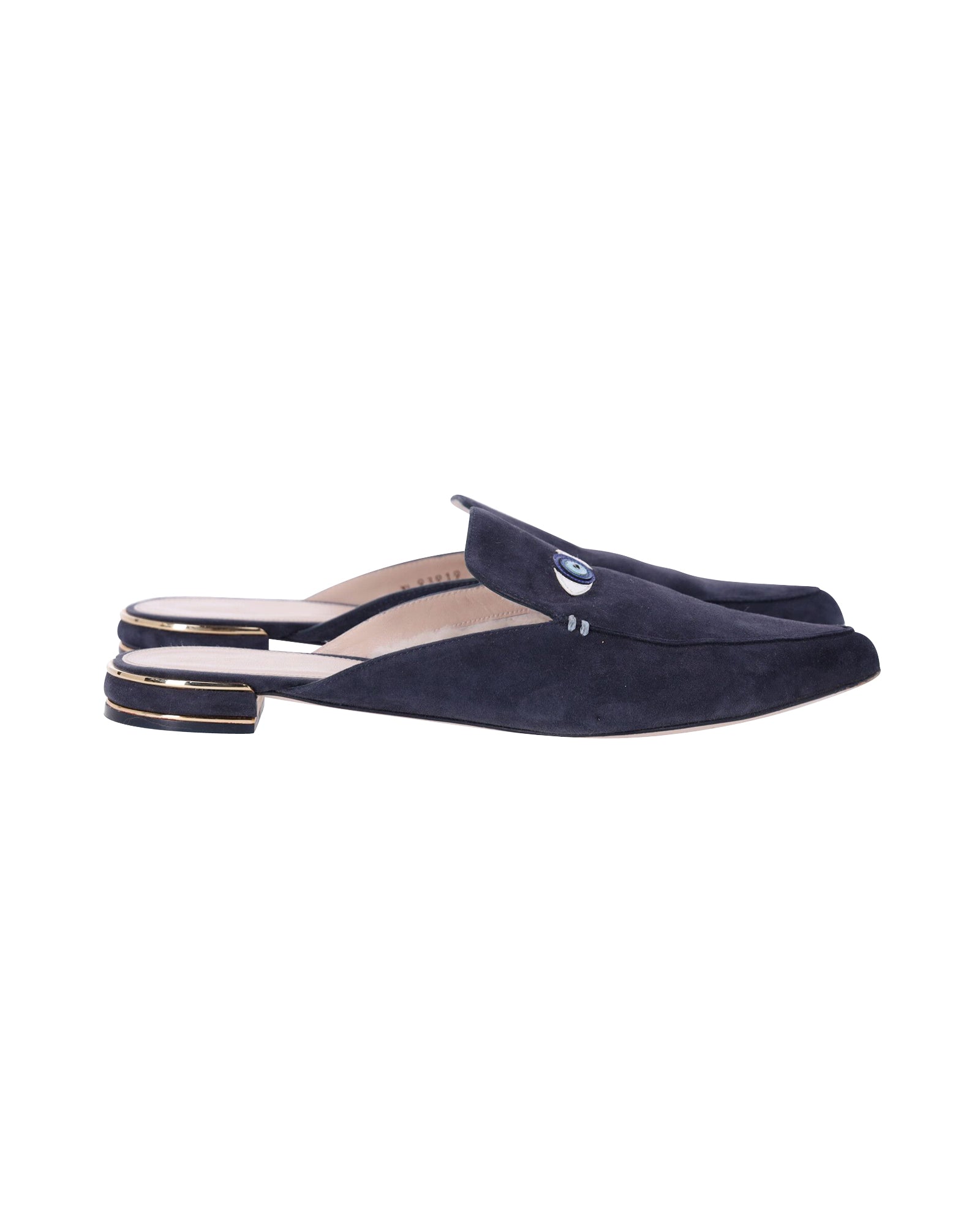 image of Stuart Weitzman The Eyelove Mules in Navy Blue Suede