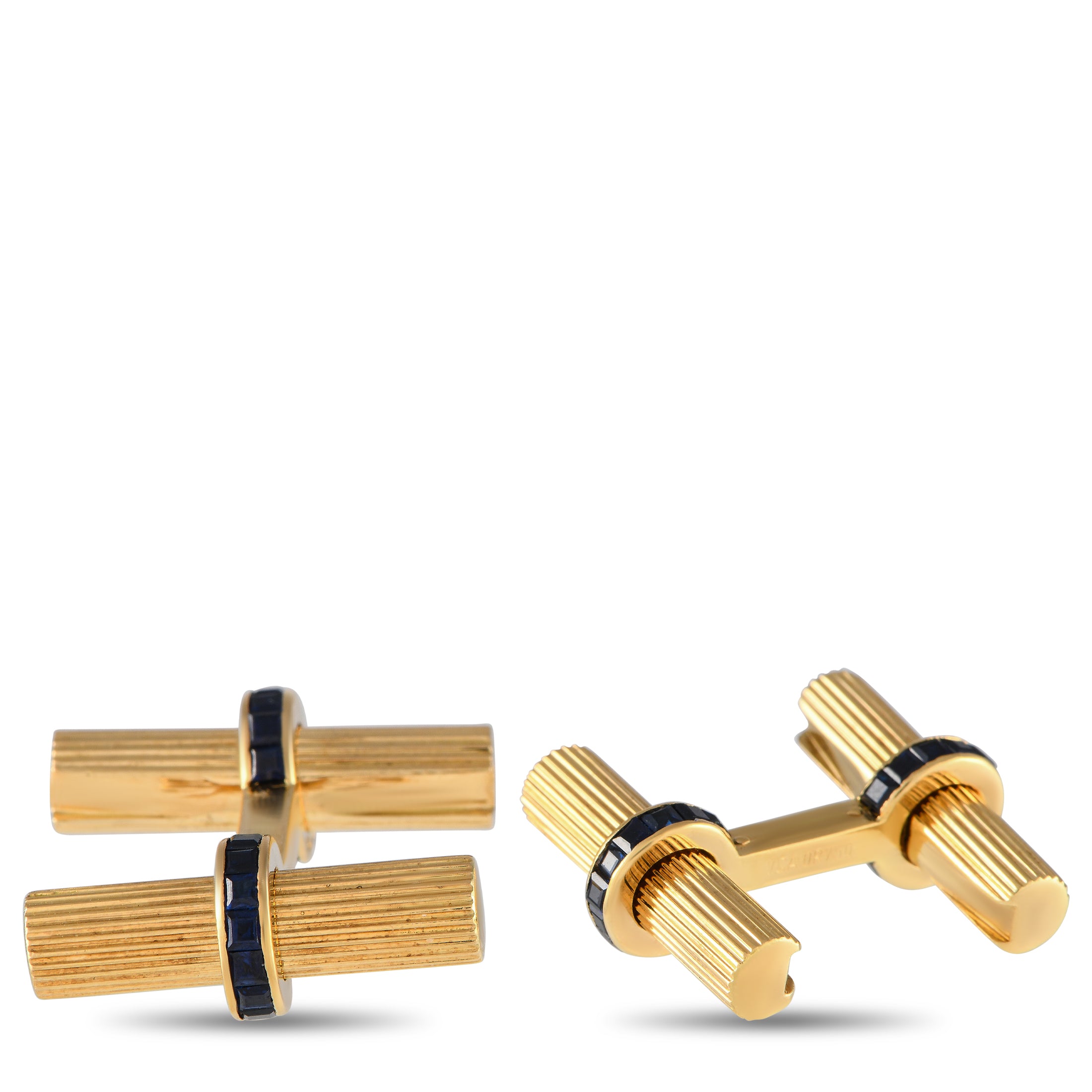 Van Cleef & Arpels 18k Yellow Gold And Sapphire Tuxedo Cufflinks Set Vc16-051524