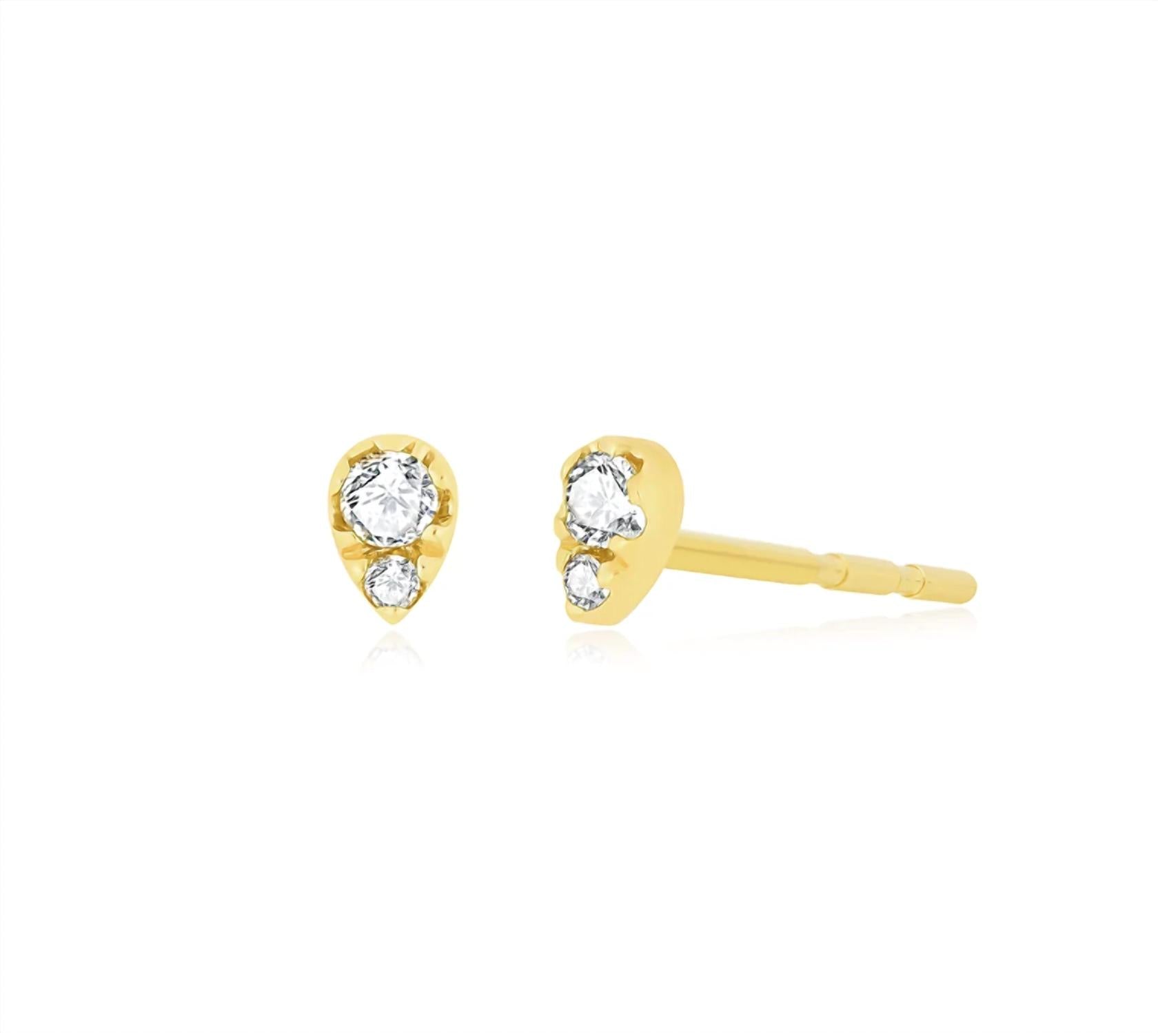 Ef Collection Full Cut Mini Teardrop Stud Earring In Diamond In Gold