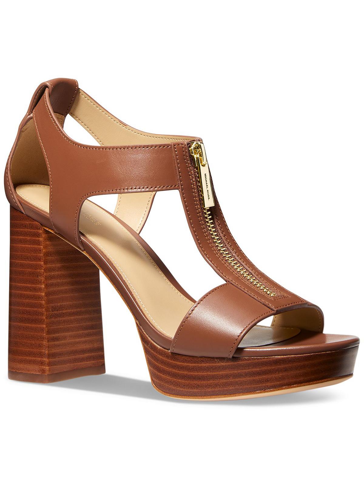 Michael Michael Kors Berkley Womens Leather T-strap Sandals In Brown