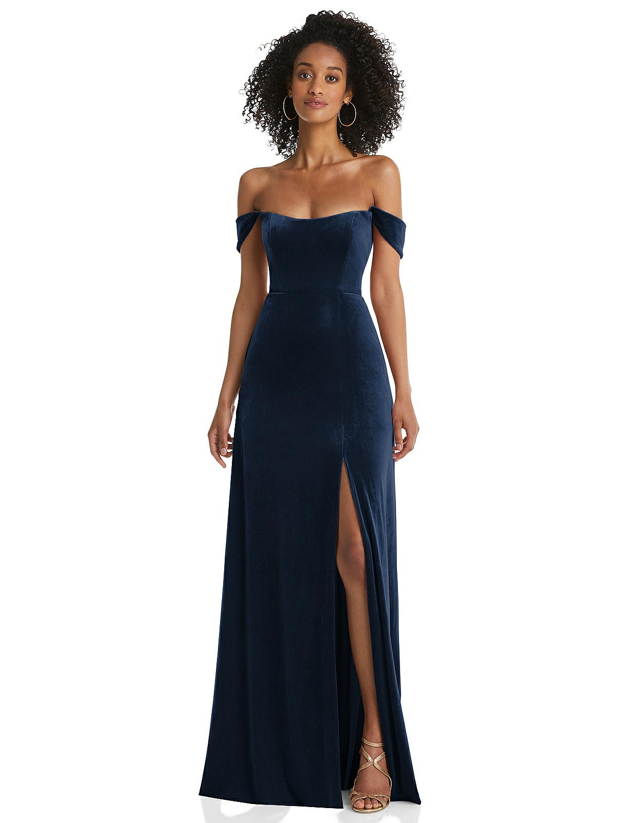 Shop After Six Off-the-shoulder Flounce Sleeve Velvet Maxi Dress In Blue