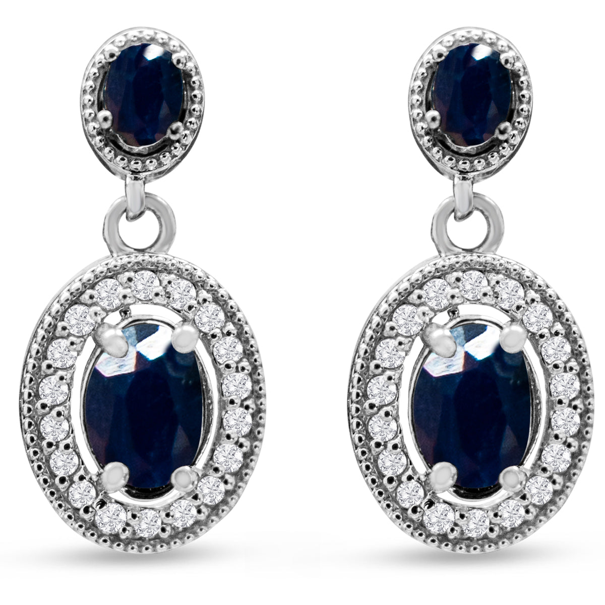 Sselects 2 Carat Sapphire And Diamond Drop Earrings In 14 Karat White I-j, I1-i2 In Gold