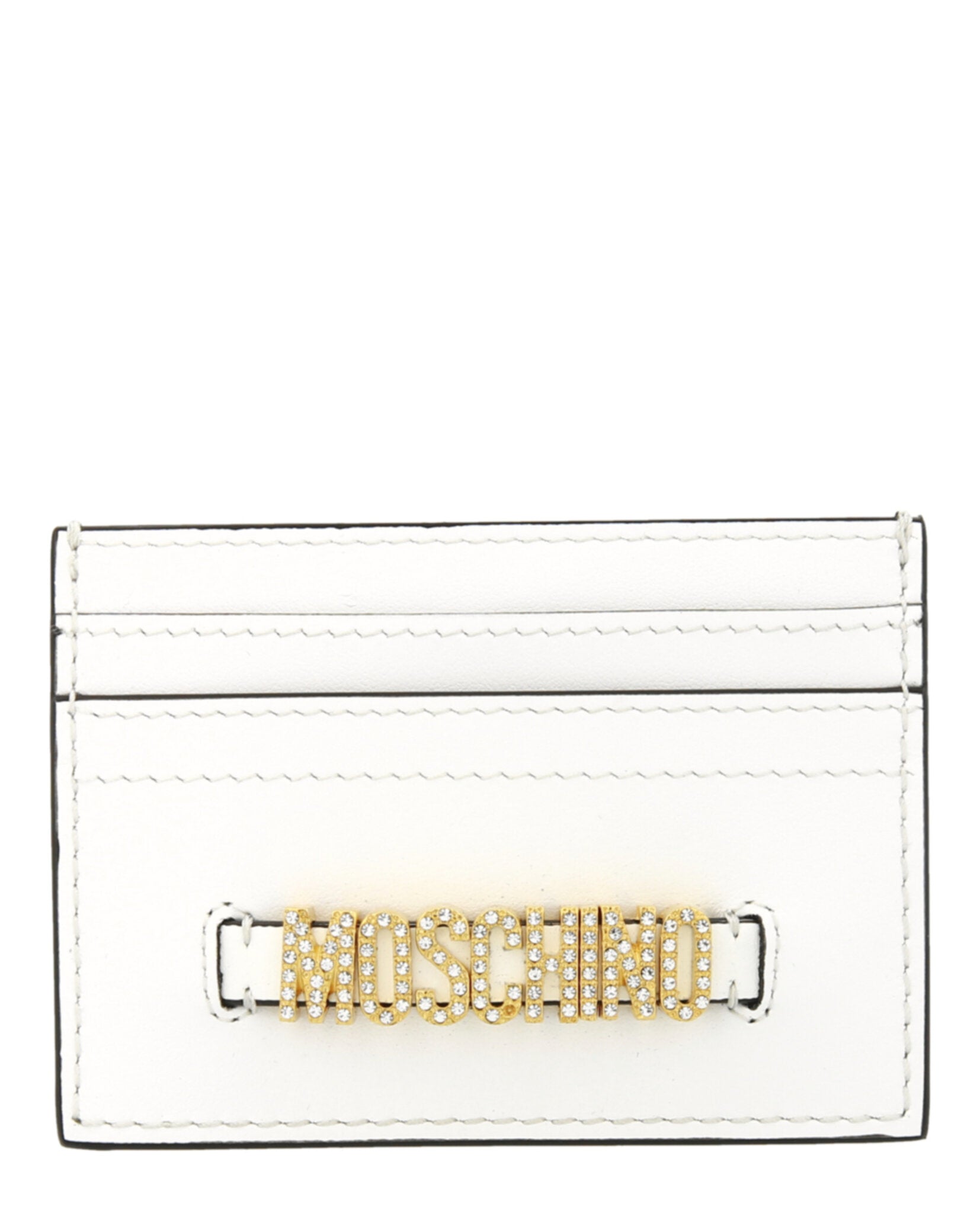 Shop Moschino Crystal-logo Lettering Card Holder In White