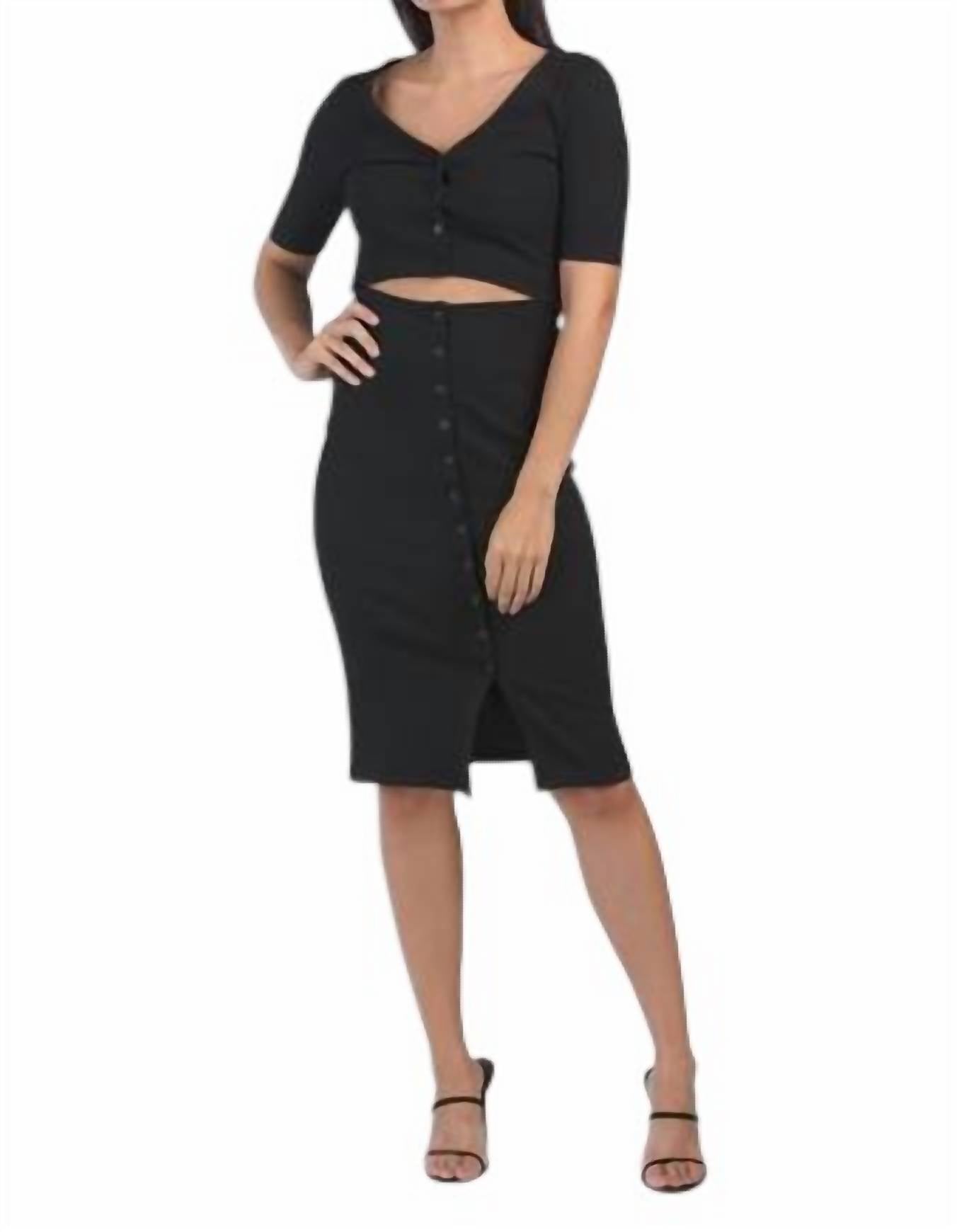 7 For All Mankind Ribbed Cutout Short Sleeve Button Down Dress In Black