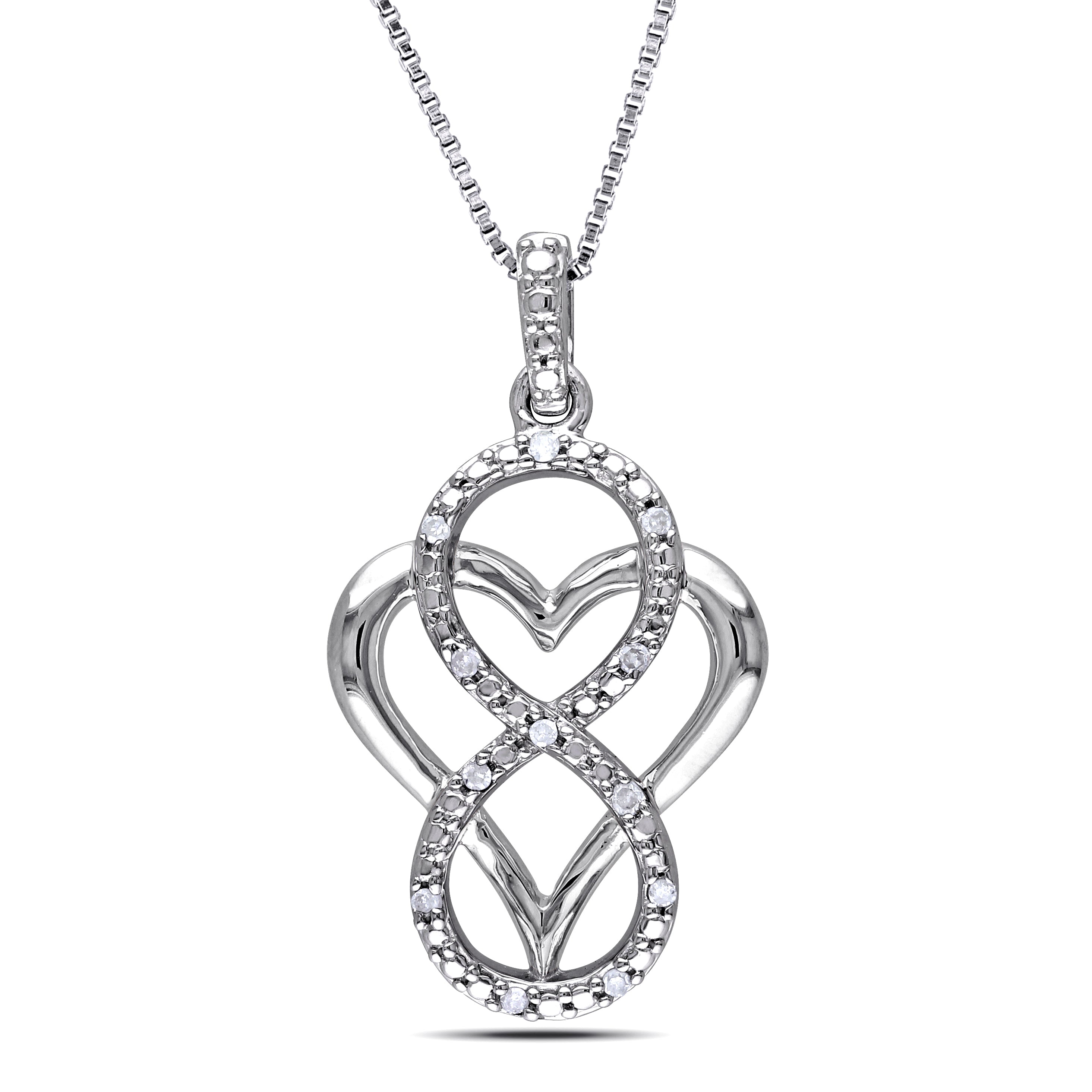 Shop Mimi & Max Diamond Infinity Heart Necklace In Sterling Silver