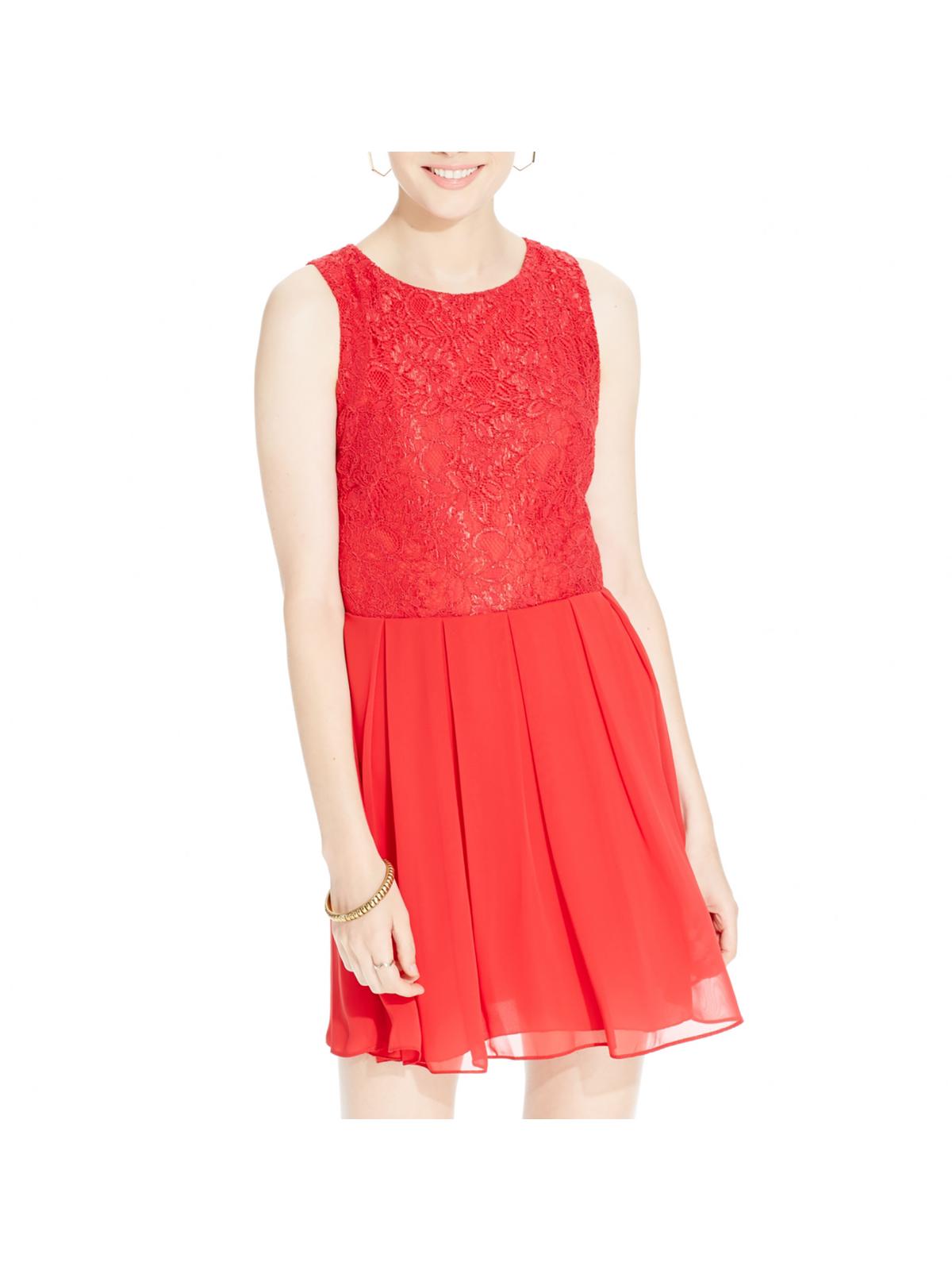 B Darlin Juniors Womens Lace Trim Knit Cocktail And Party Dress In Red