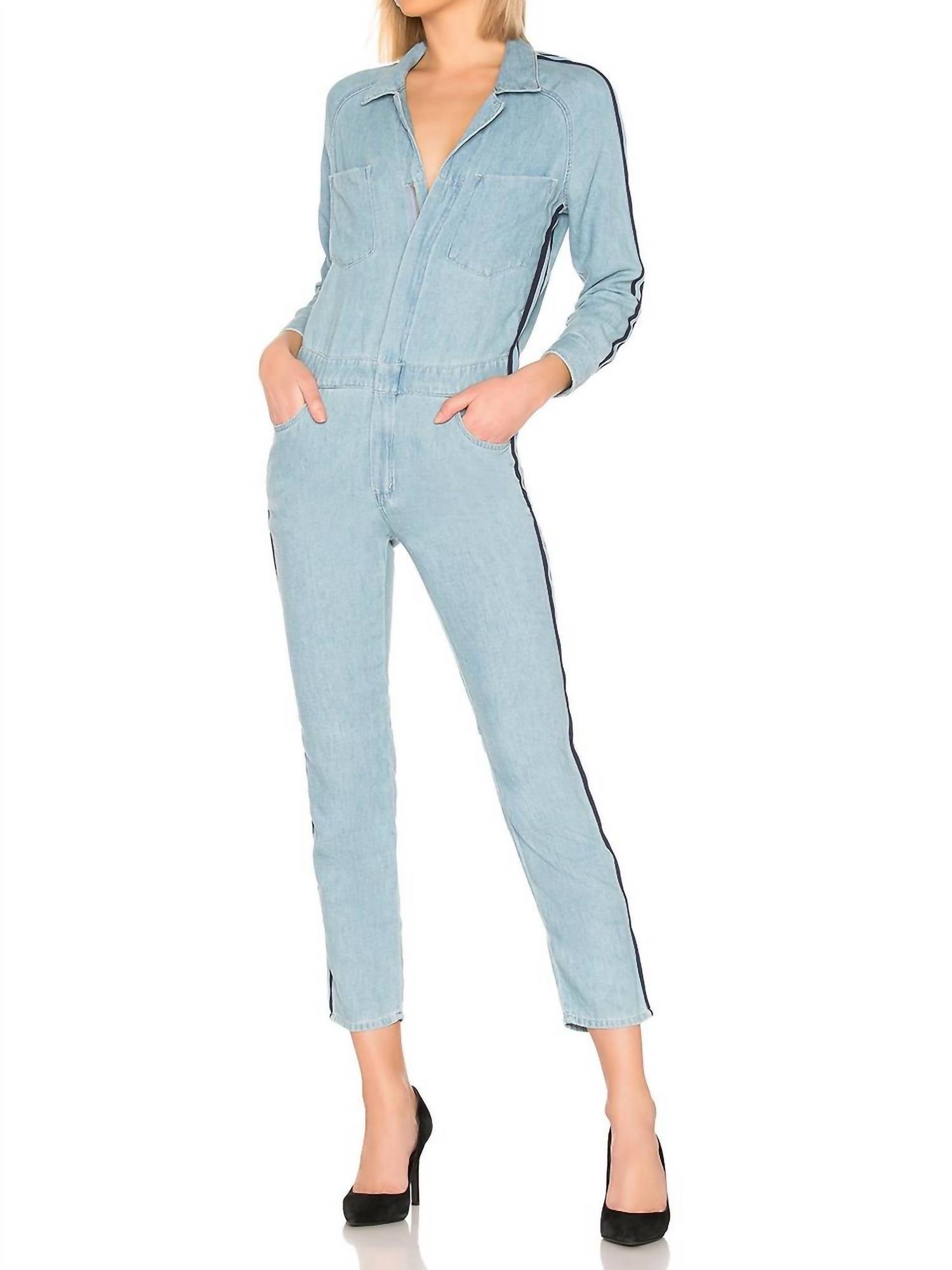 Mother The Zip Riveter Jumpsuit In 18 Wheels And One Steaming Hot Engine In Blue