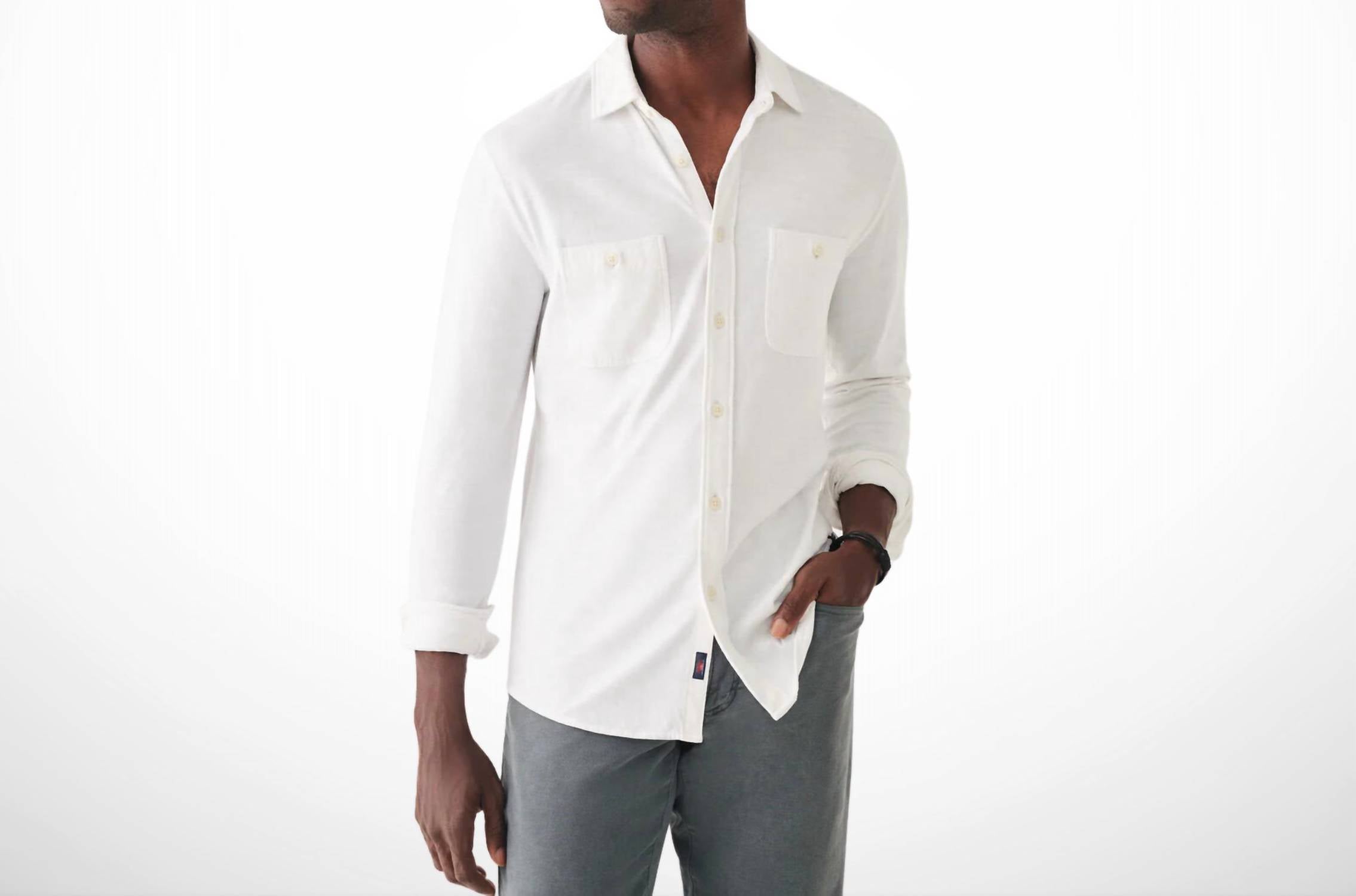 Shop Faherty Knit Seasons Shirt In White
