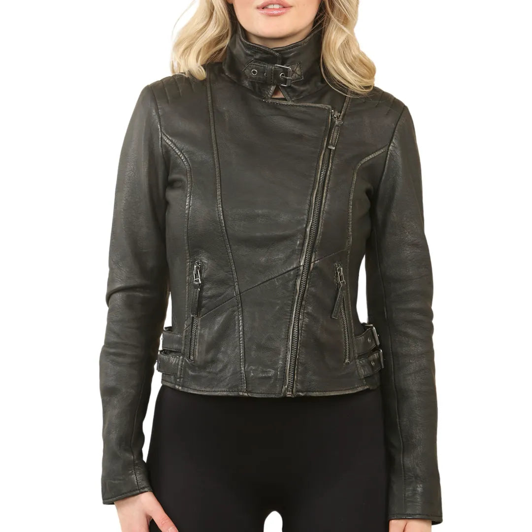 Black Cross Zip Leather Brando Biker Jacket