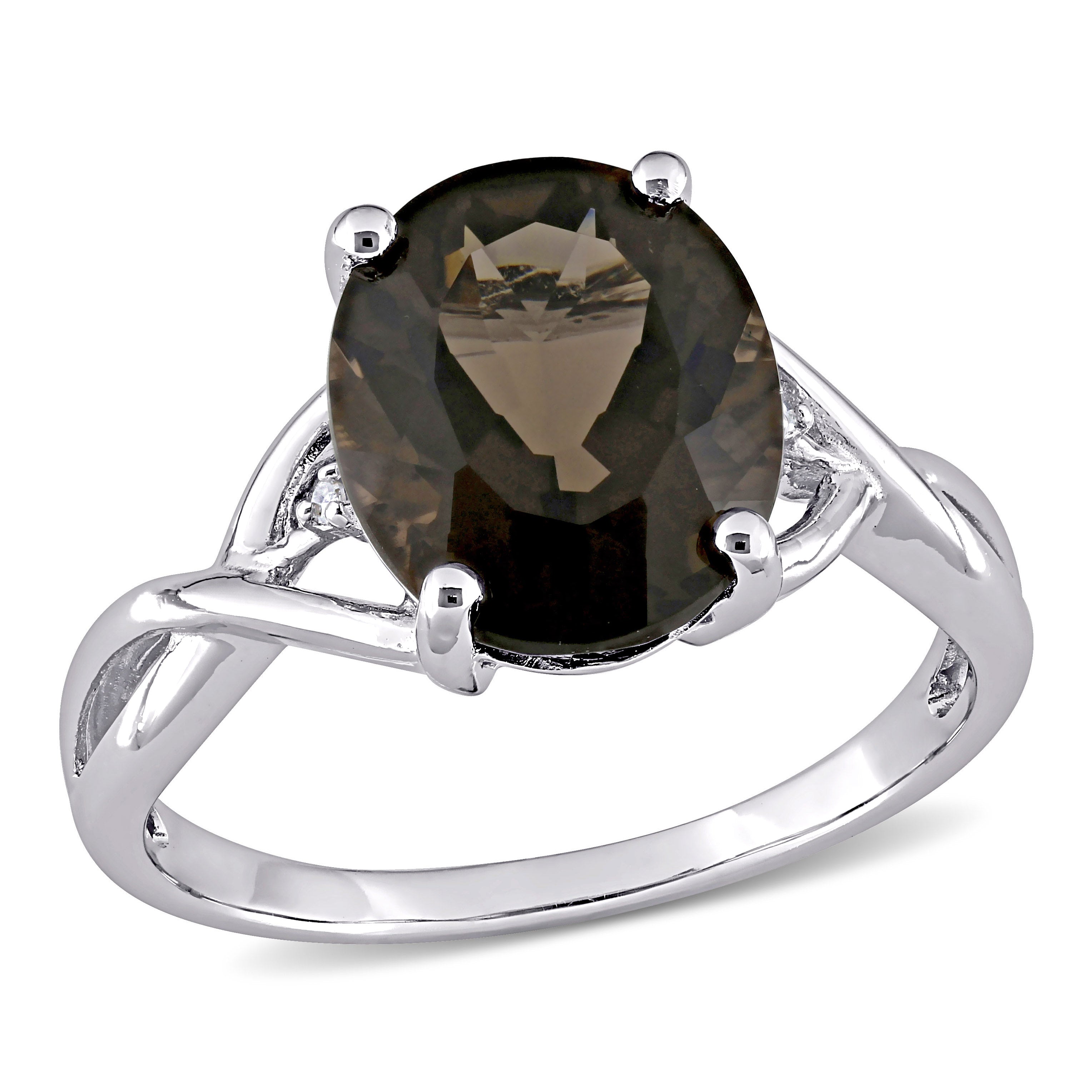Mimi & Max 3 3/4ct Tgw Oval-cut Smokey Quartz And Diamond Accent Ring In Sterling Silver In Brown