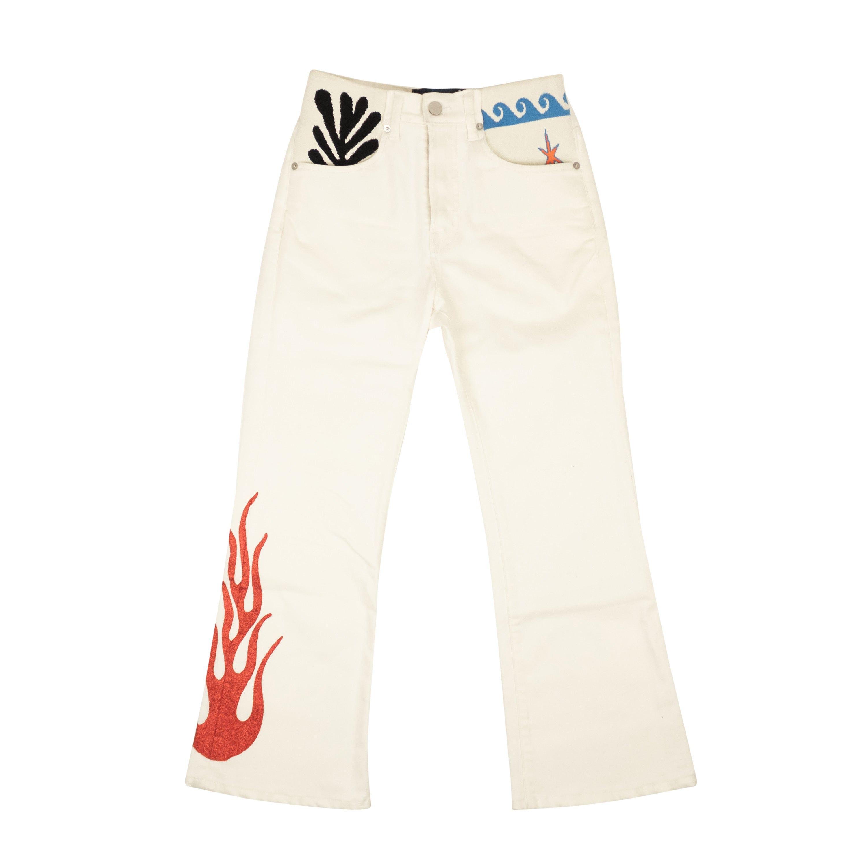 Lost Daze Cotton Wave Flame Spandex Waist Jeans - White In Neutral