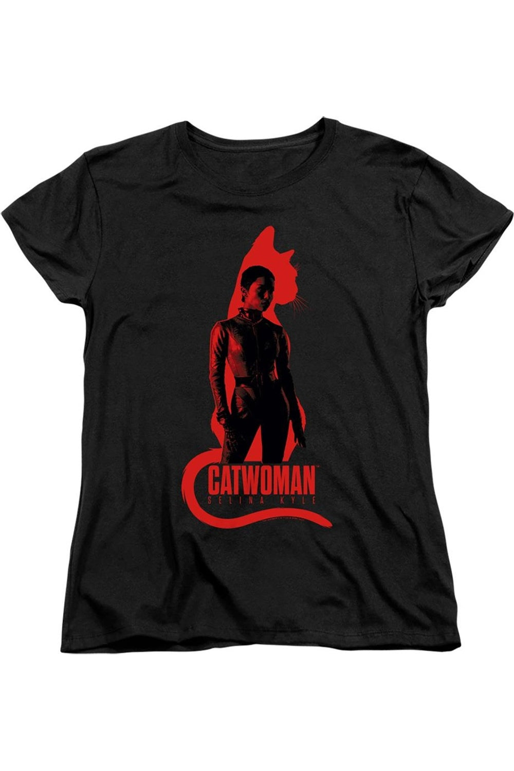 Gildan The Batman Selina Kyle Cat Silhouette Short Sleeve Women´s Tee / T-shirt In Black
