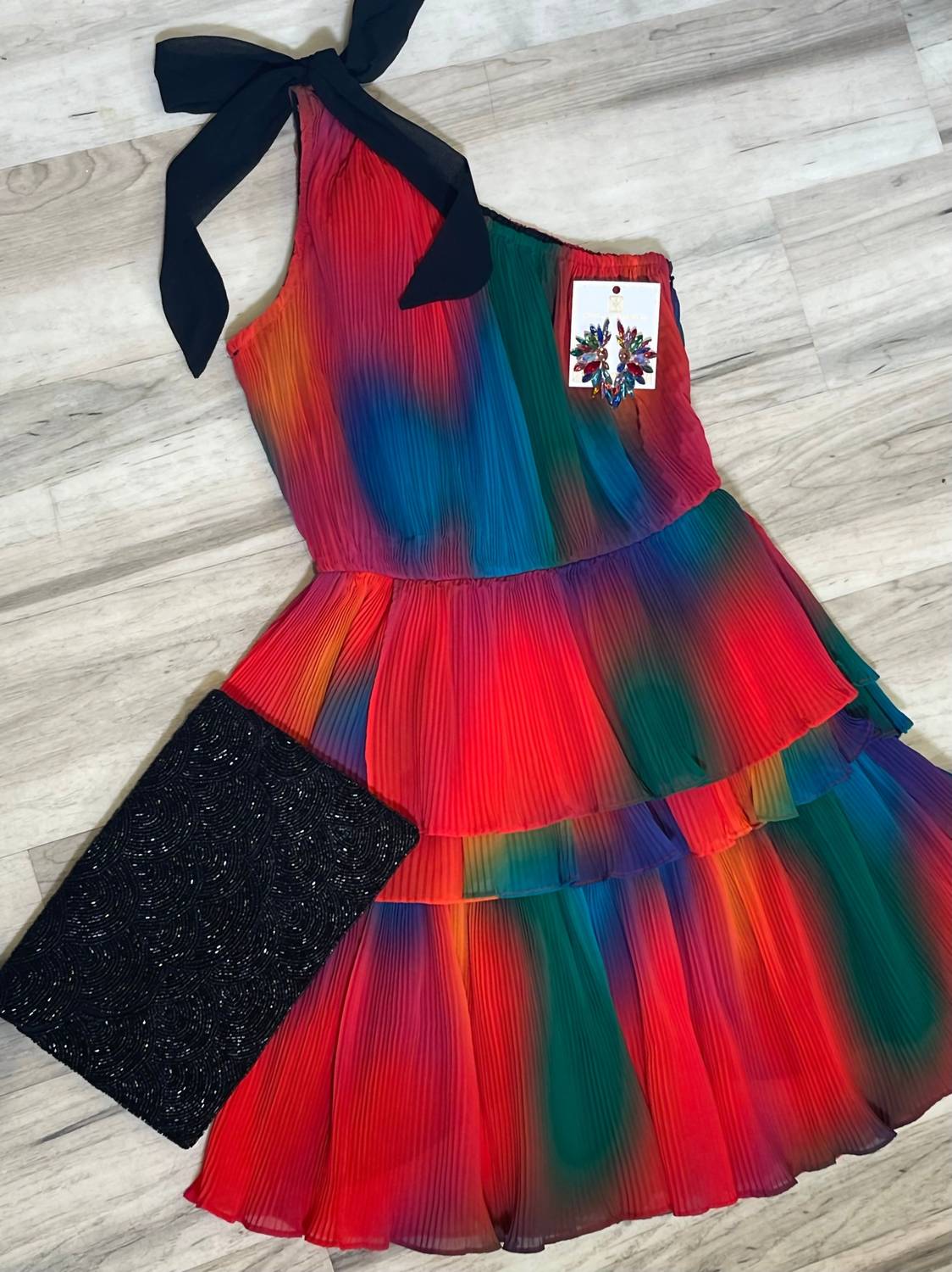 Shop Ciebon Ombre Pleat Mini Dress In Red In Multi