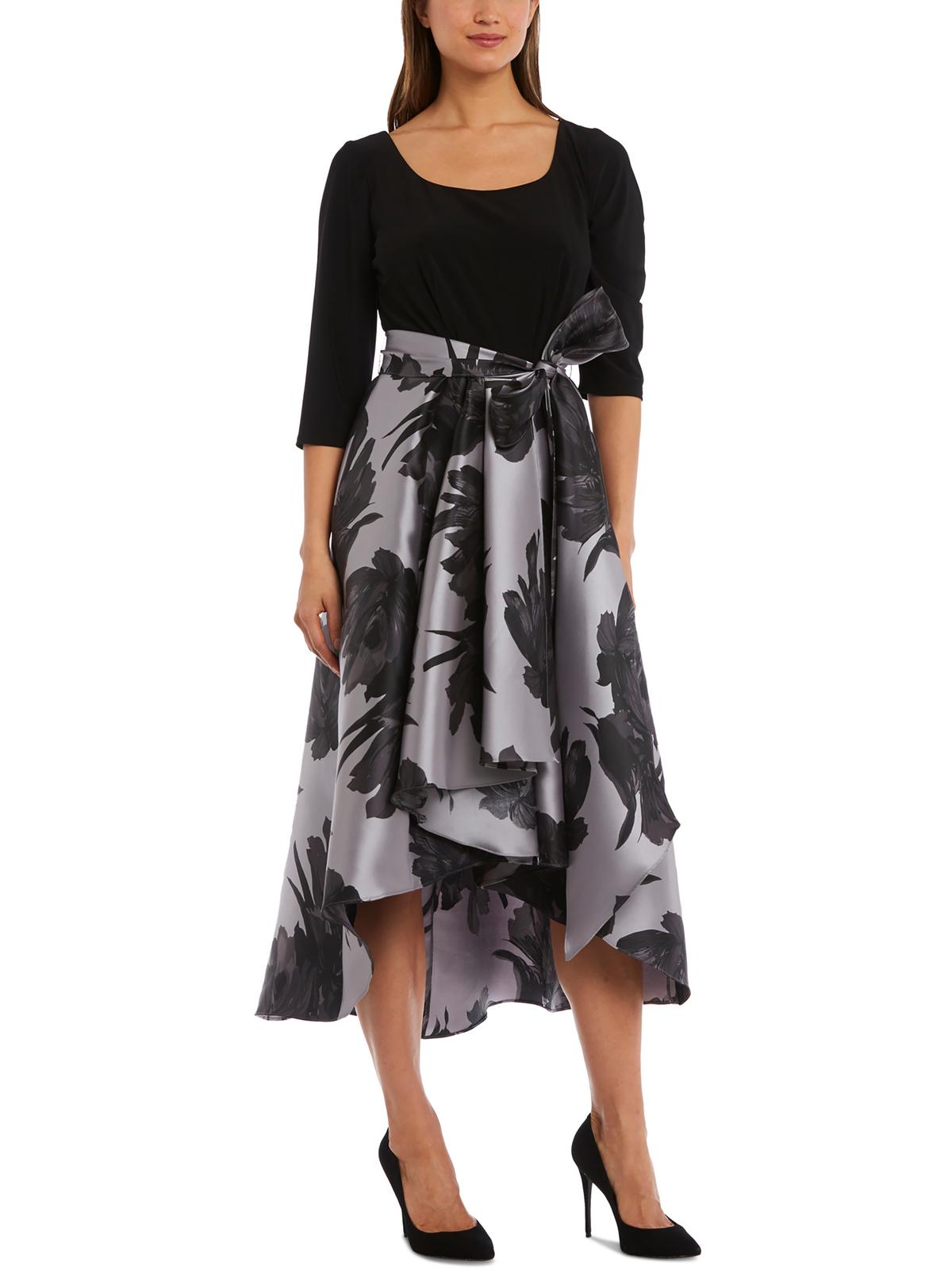 Shop R & M Richards Womens Floral Hi-low Fit & Flare Dress In Black