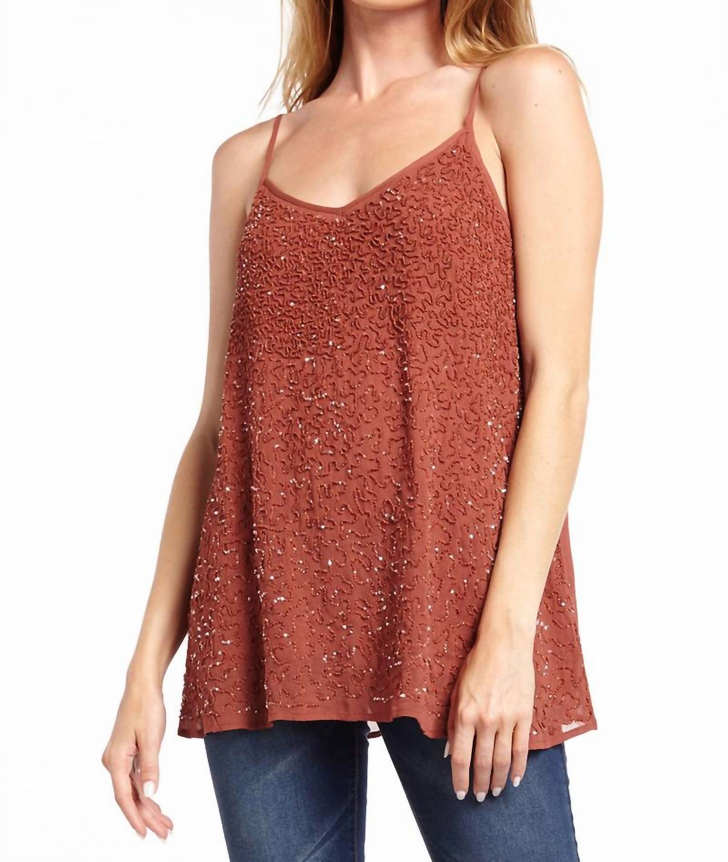 Shop Aratta Hand-beaded Cami In Rusty Pink In Brown