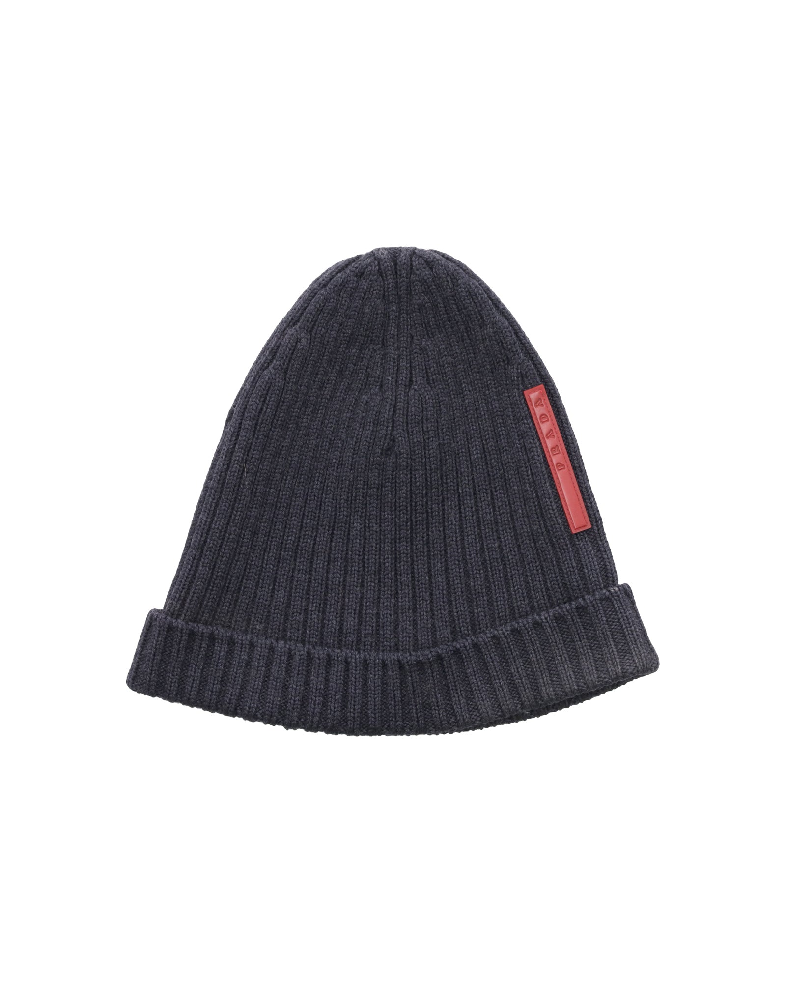 image of Prada Knitted Beanie in Navy Blue Wool