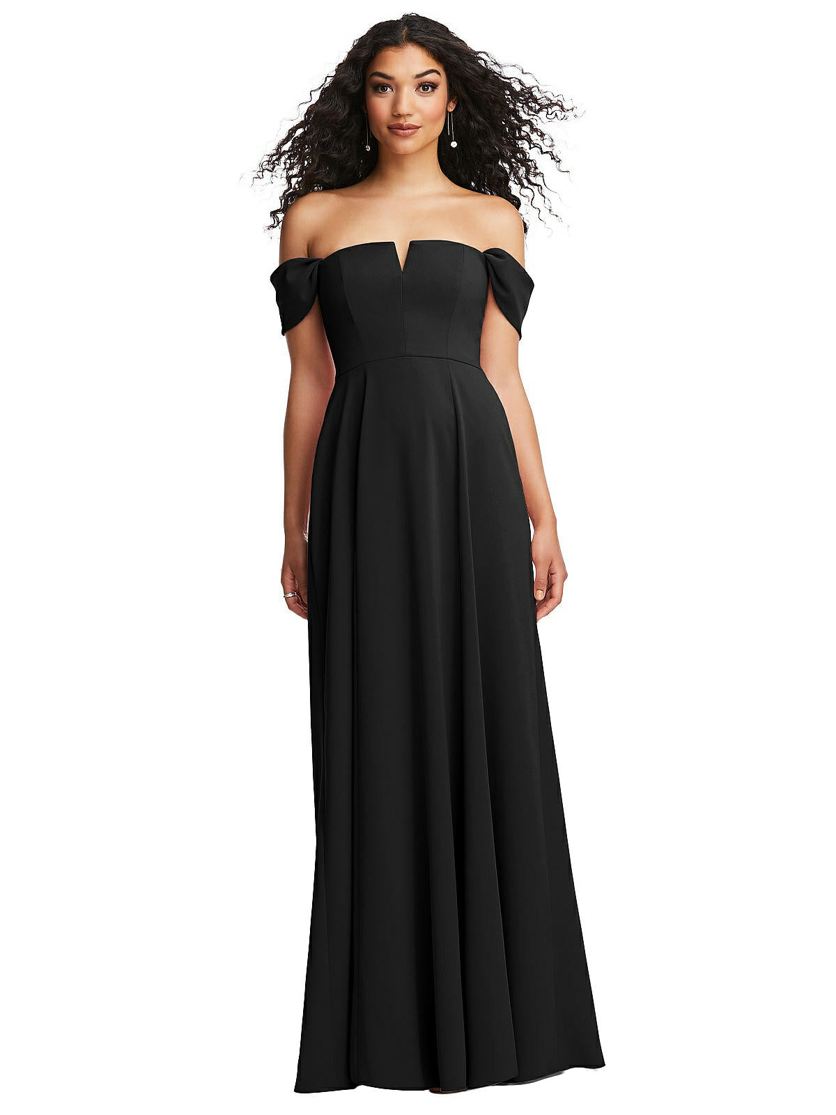 Shop Dessy Collection Off-the-shoulder Pleated Cap Sleeve A-line Maxi Dress In Black