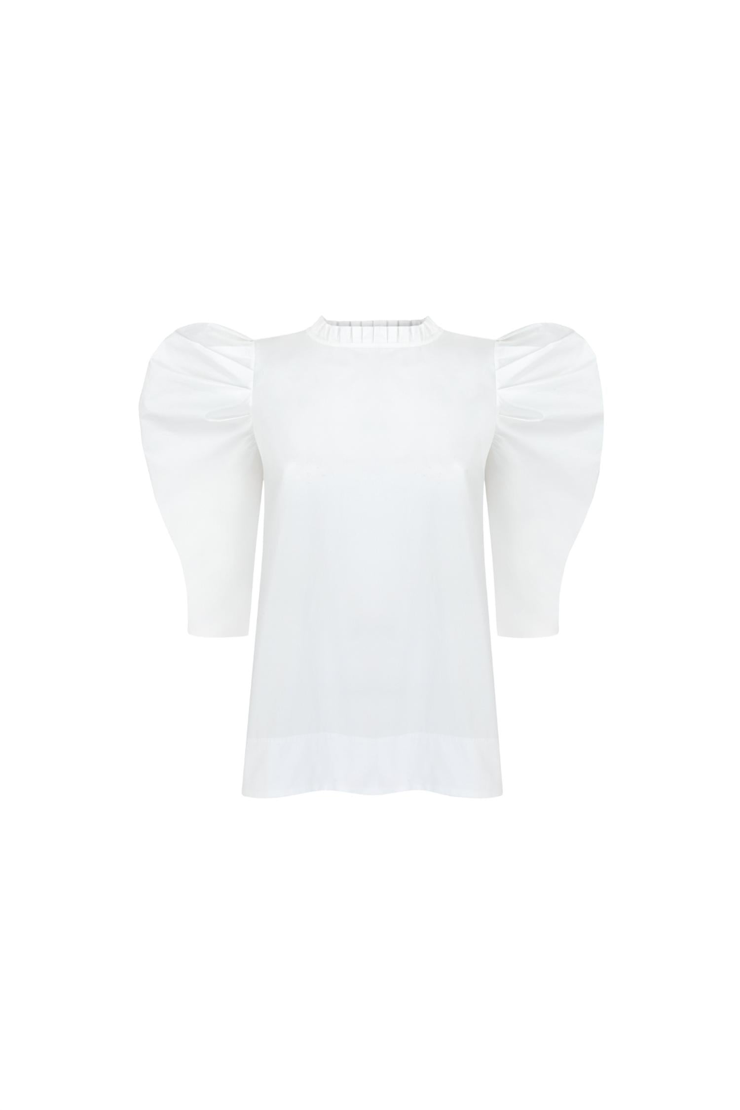 Monica Nera Irina High Neck Blouse In White