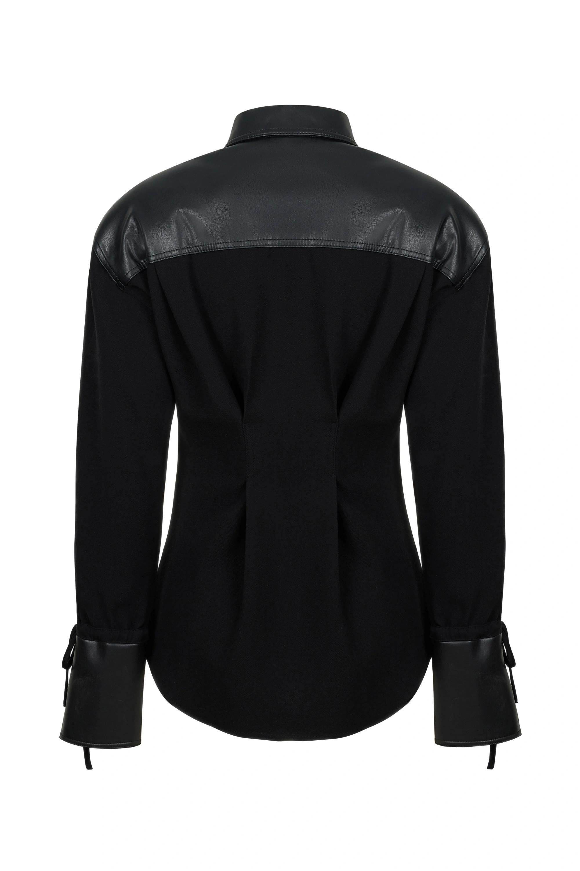 Shop Nocturne Leather Trim Shirt In Black