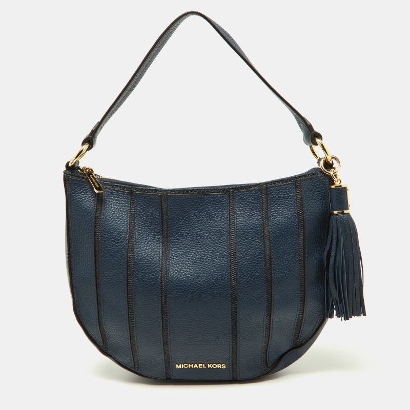 Michael Michael Kors Leather And Canvas Hobo In Blue