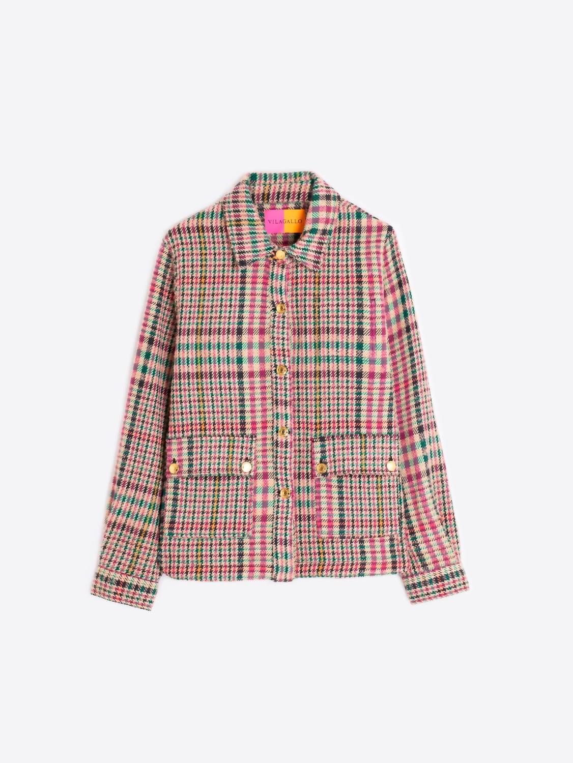 Shop Vilagallo Olivia British Check Shirt Jacket In Camel In Beige