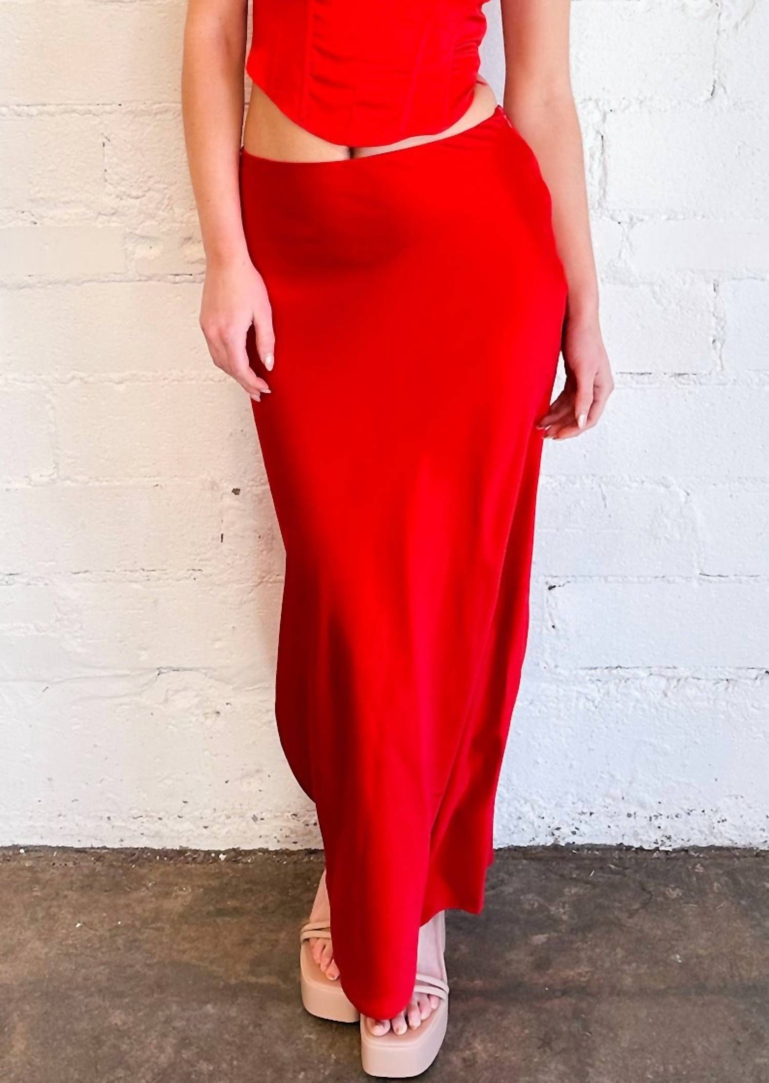 Shop Nia 90s Bias Maxi Skirt In Red