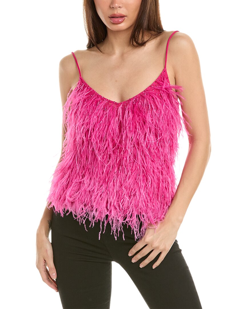 Emily Shalant Feather Spaghetti Strap Cami In Pink