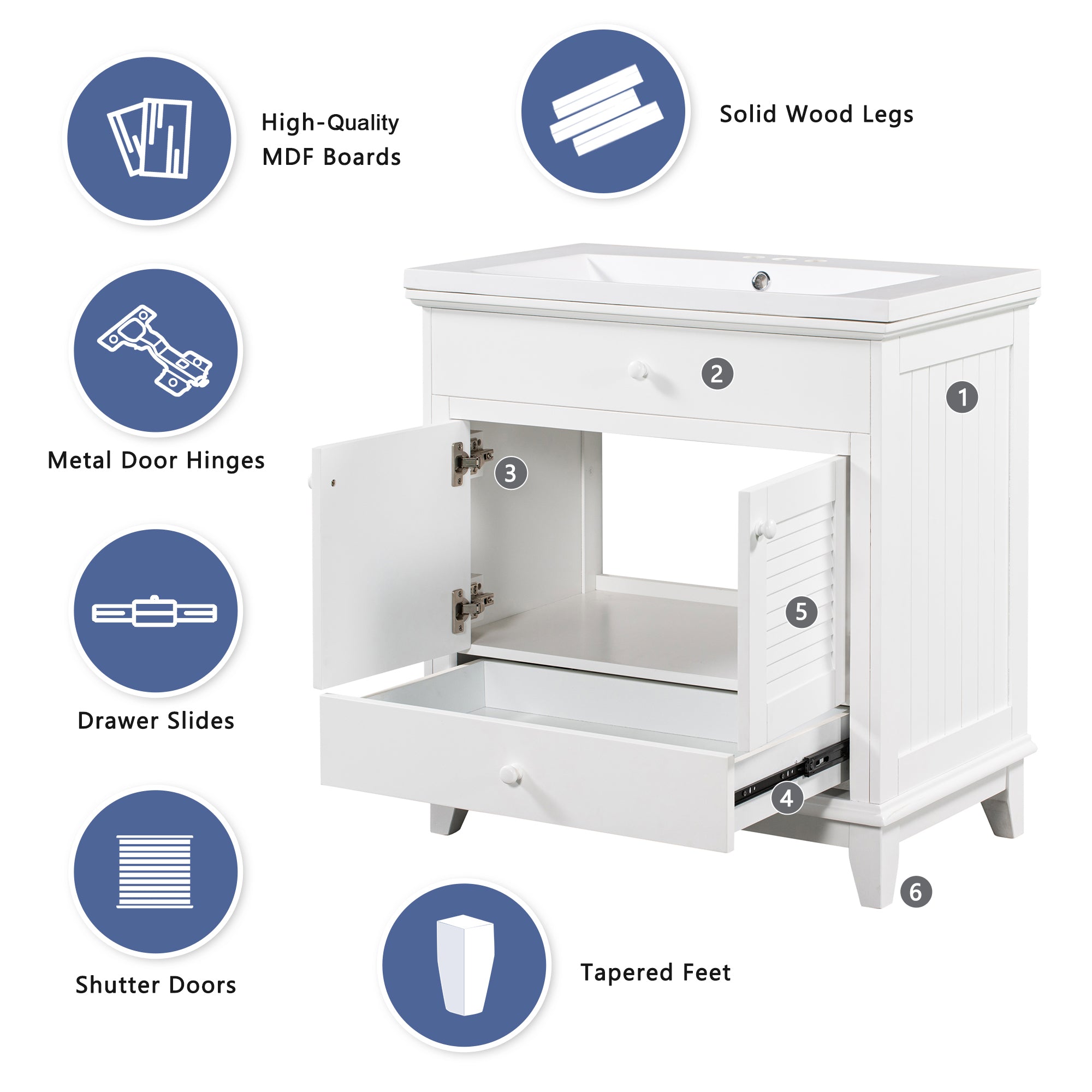 Streamdale 30" White Bathroom Vanity with Sink and Storage