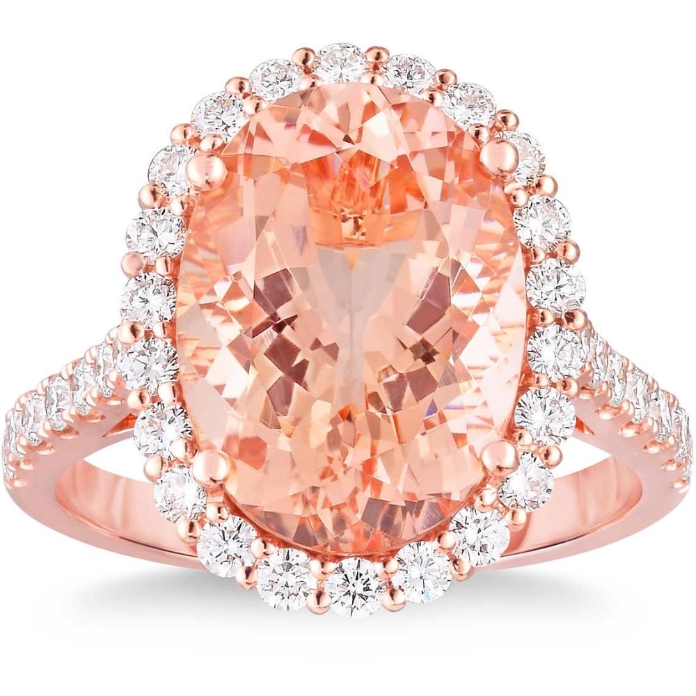 Pompeii3 5 Ct Pink Topaz & Diamond Halo Ring In 10k Rose Gold