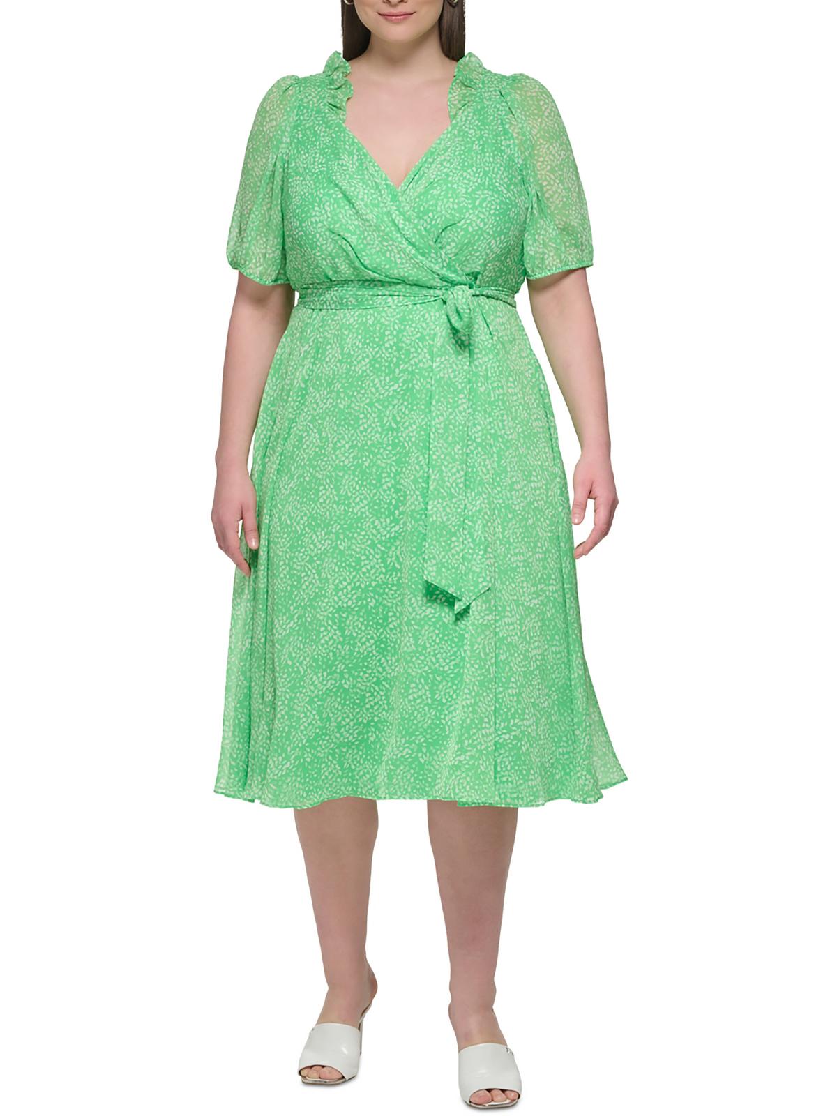 Shop Dkny Plus Womens Faux Wrap Midi Wrap Dress In Green