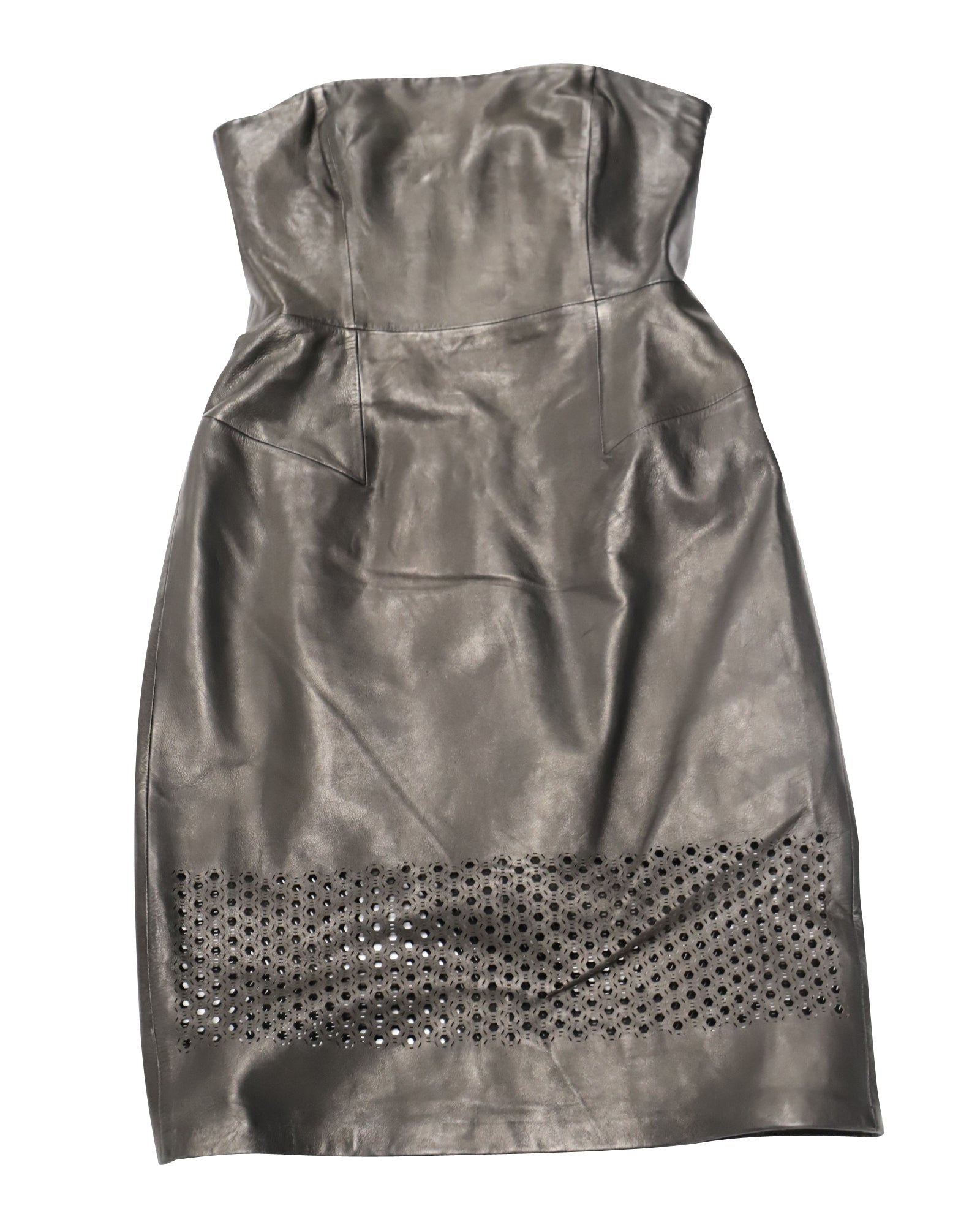 image of Alexander Wang Strapless Dress with Cutout Details in Black Leather