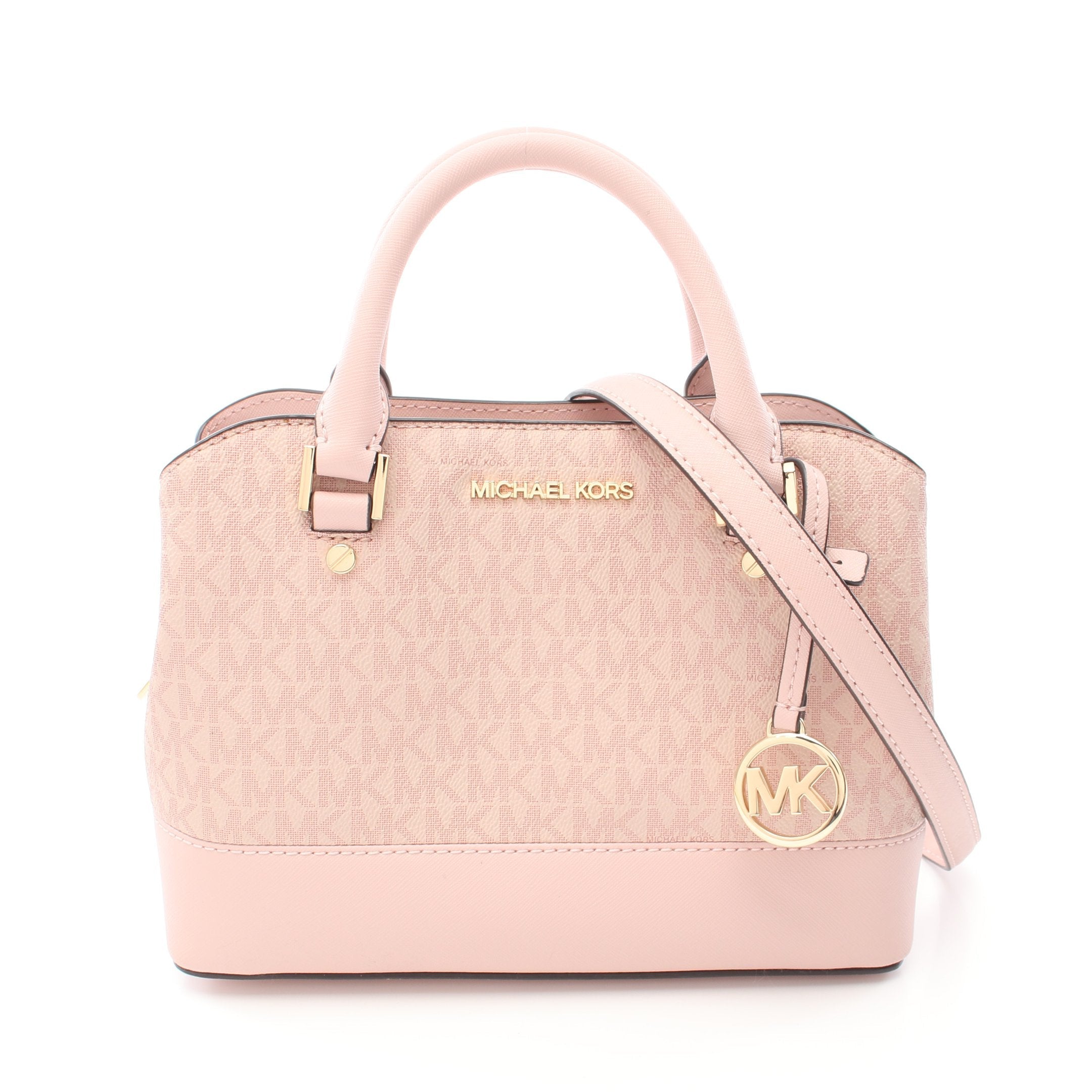 Michael Kors Savannah Signature Small Satchel Handbag Pvc Leather 2way In Pink