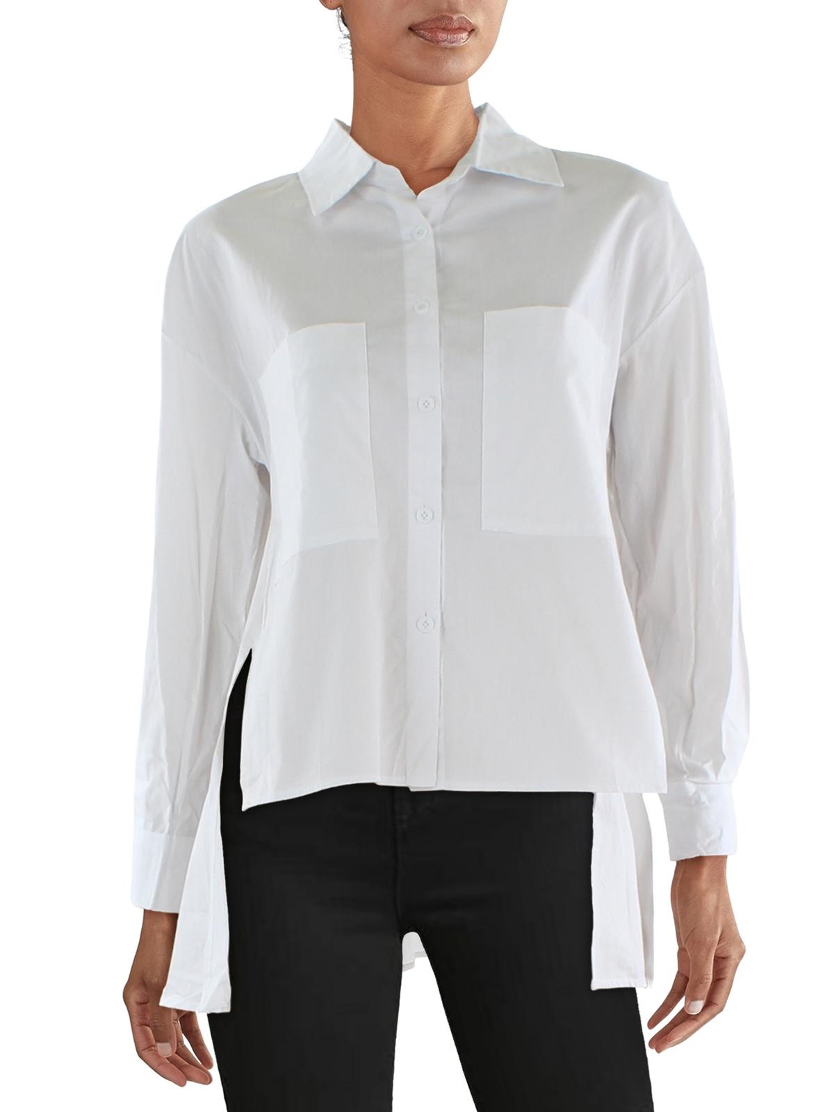 Shop Madonna & Co Womens Hi-low Collared Button-down Top In White